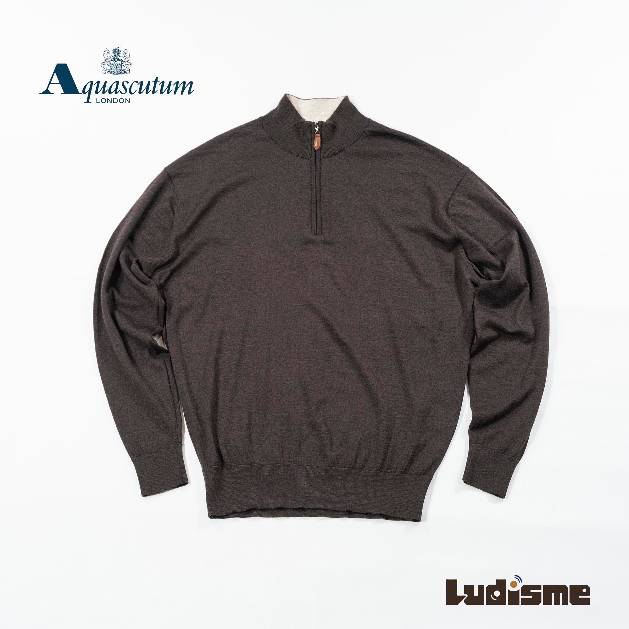 Used Aquascutum Zip Polo Shirt, Silk Blend Knit Sweater, Made in Japan, Men's Fashion, Men's Tops, Men's Polo, Long Sleeve T-Shirt.