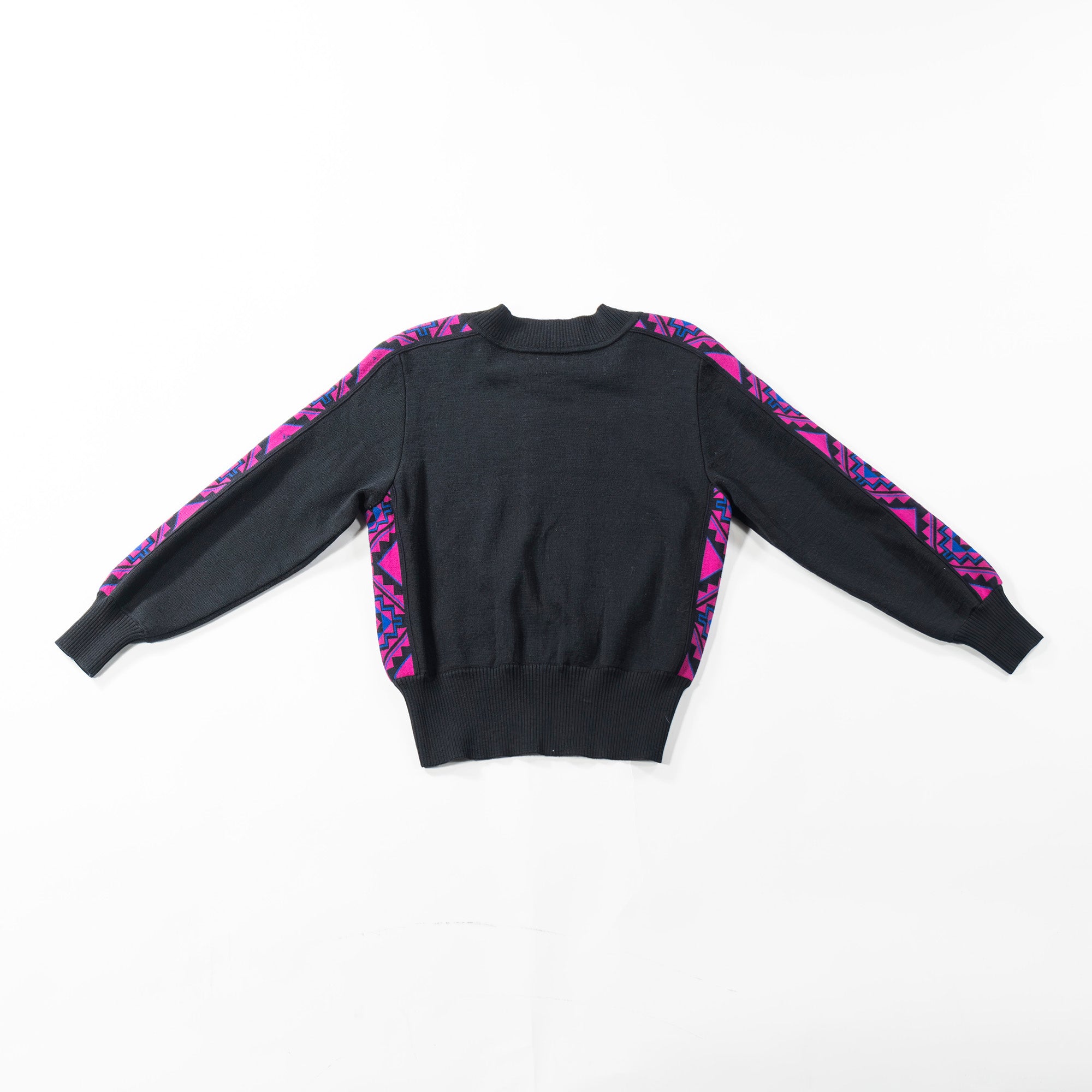 Pre-owned Yves Saint Laurent designer knit sweater in black and pink, 100% wool. 90s men's and women's fashion.