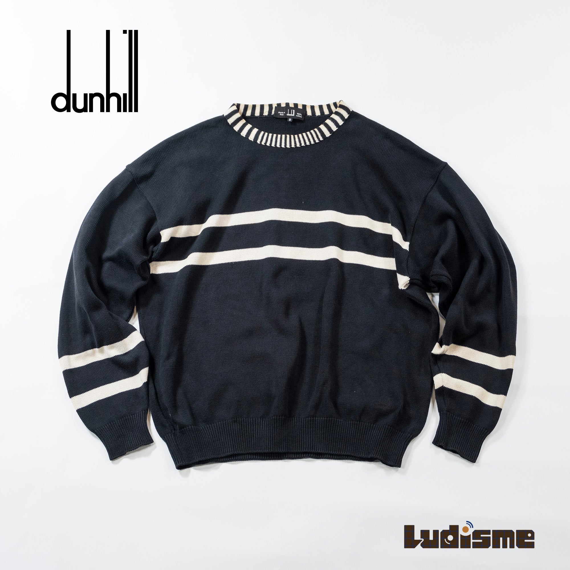 dunhill design knit black x white 100% cotton made in Italy sweater top