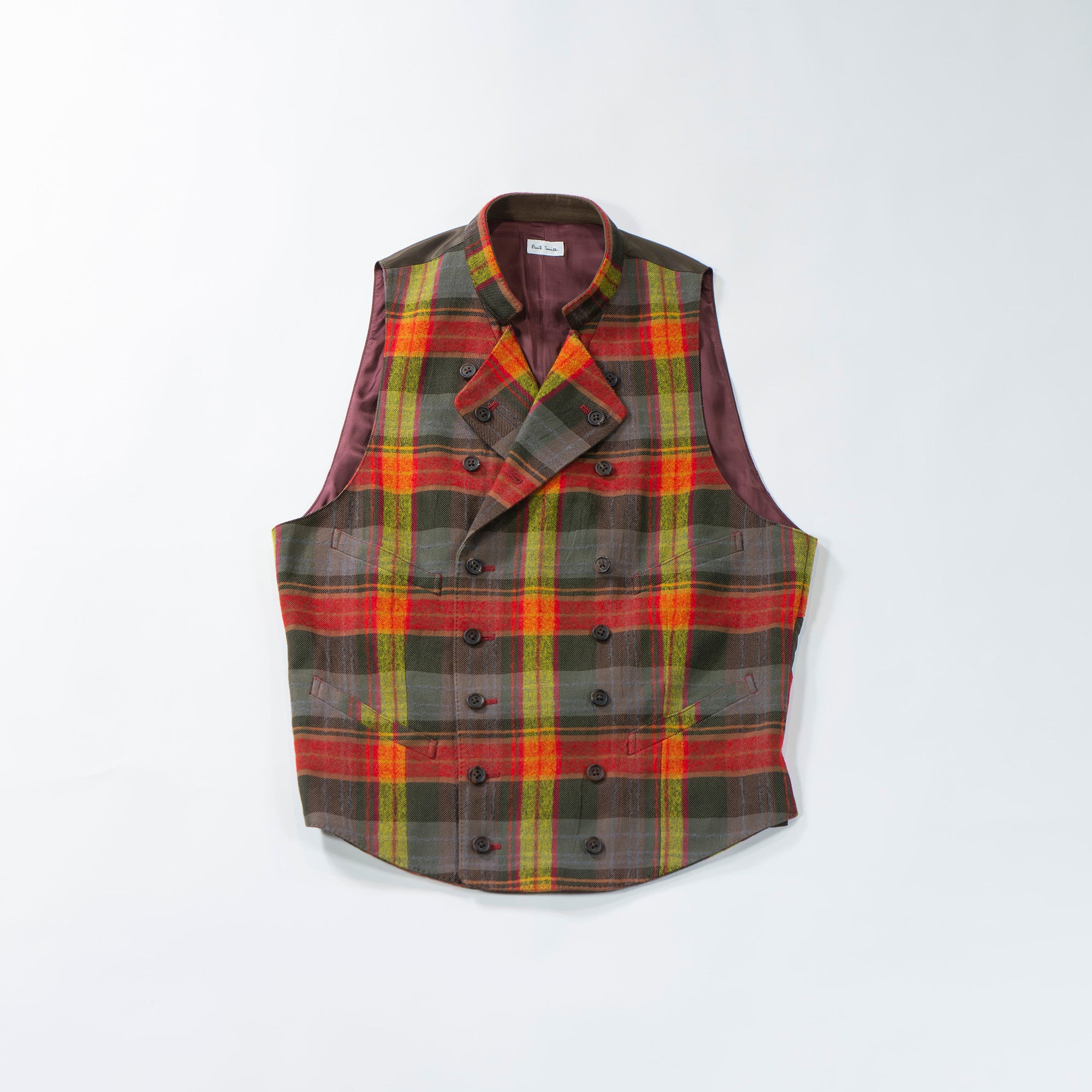 【古着】ポールスミス Paul Smith コットンウール チェック柄ベスト ジレ 赤黄 ダブルブレスト メンズファッション メンズベスト ユニセックス レディースファッション【中古】【USED】