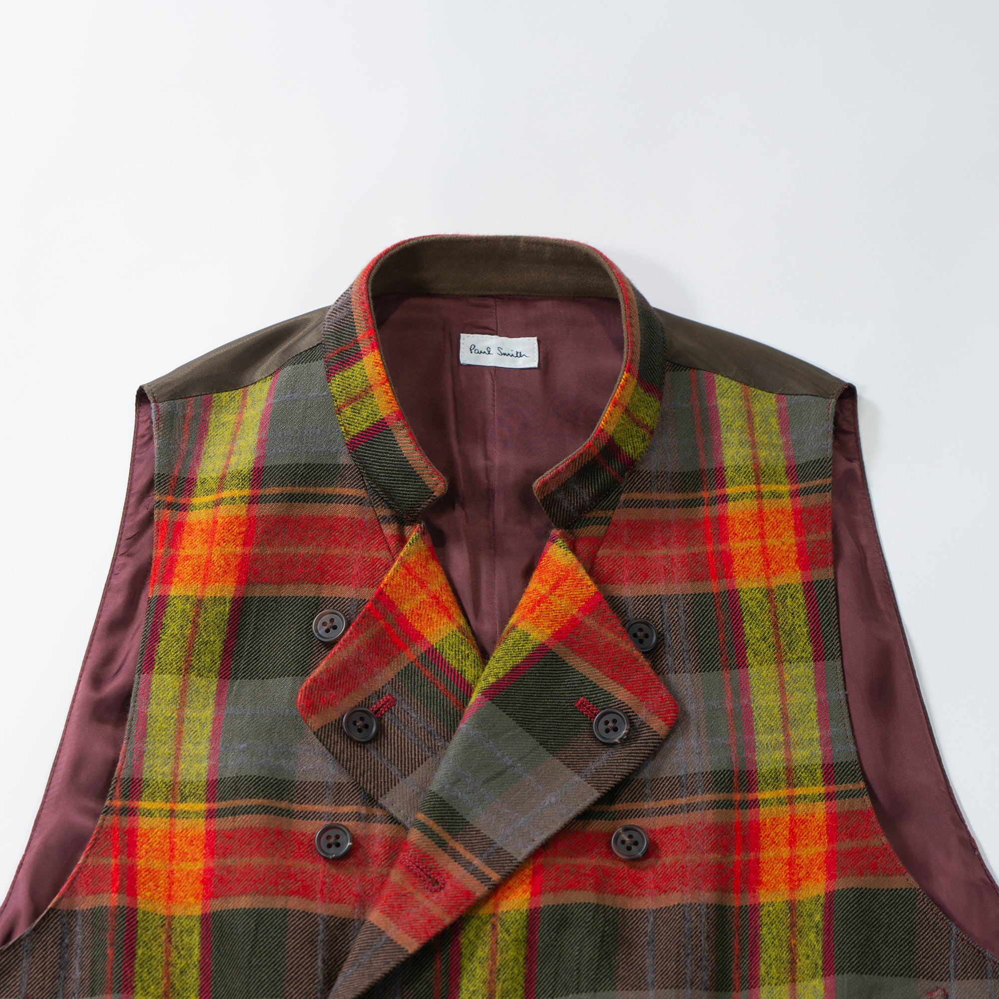 【古着】ポールスミス Paul Smith コットンウール チェック柄ベスト ジレ 赤黄 ダブルブレスト メンズファッション メンズベスト ユニセックス レディースファッション【中古】【USED】