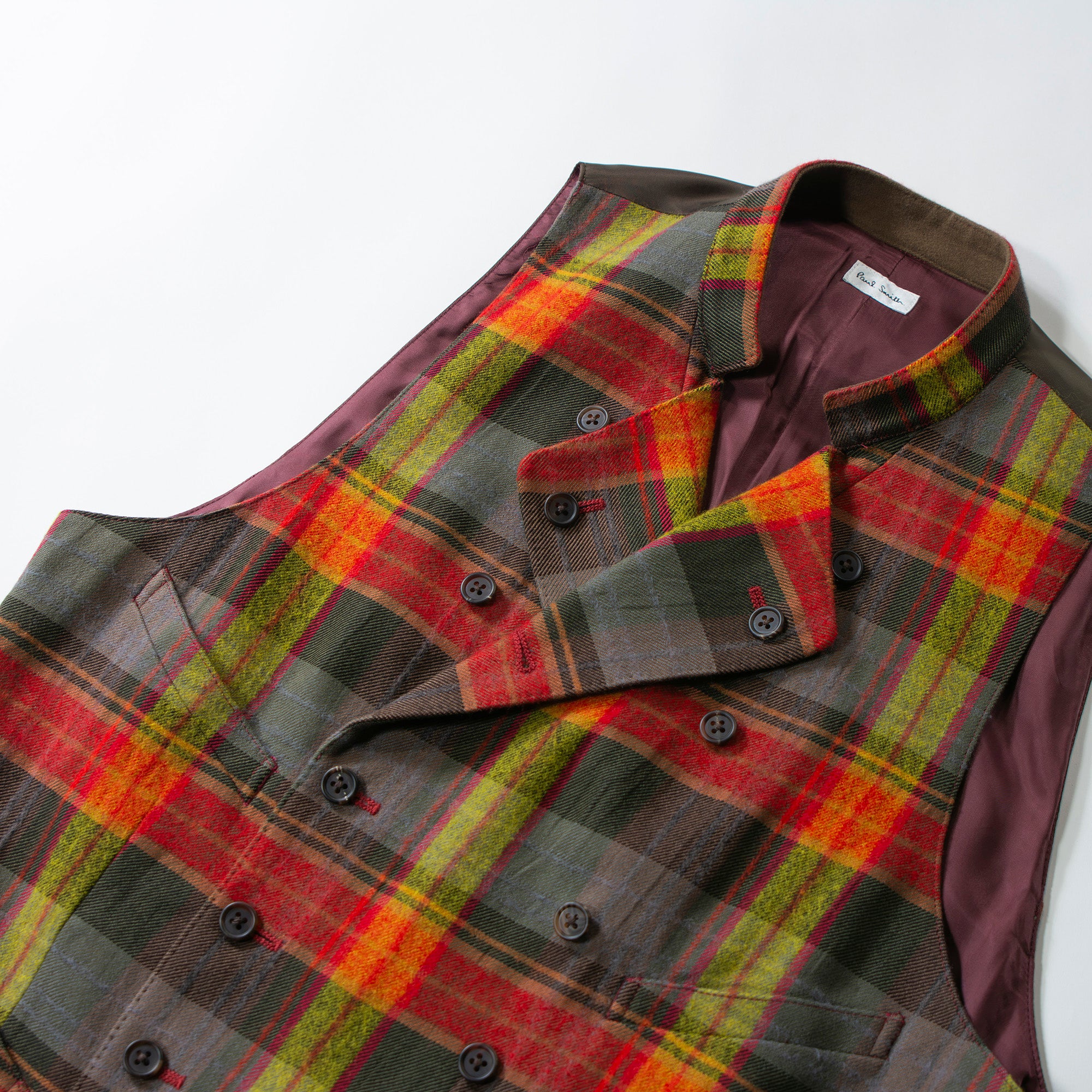 【古着】ポールスミス Paul Smith コットンウール チェック柄ベスト ジレ 赤黄 ダブルブレスト メンズファッション メンズベスト ユニセックス レディースファッション【中古】【USED】
