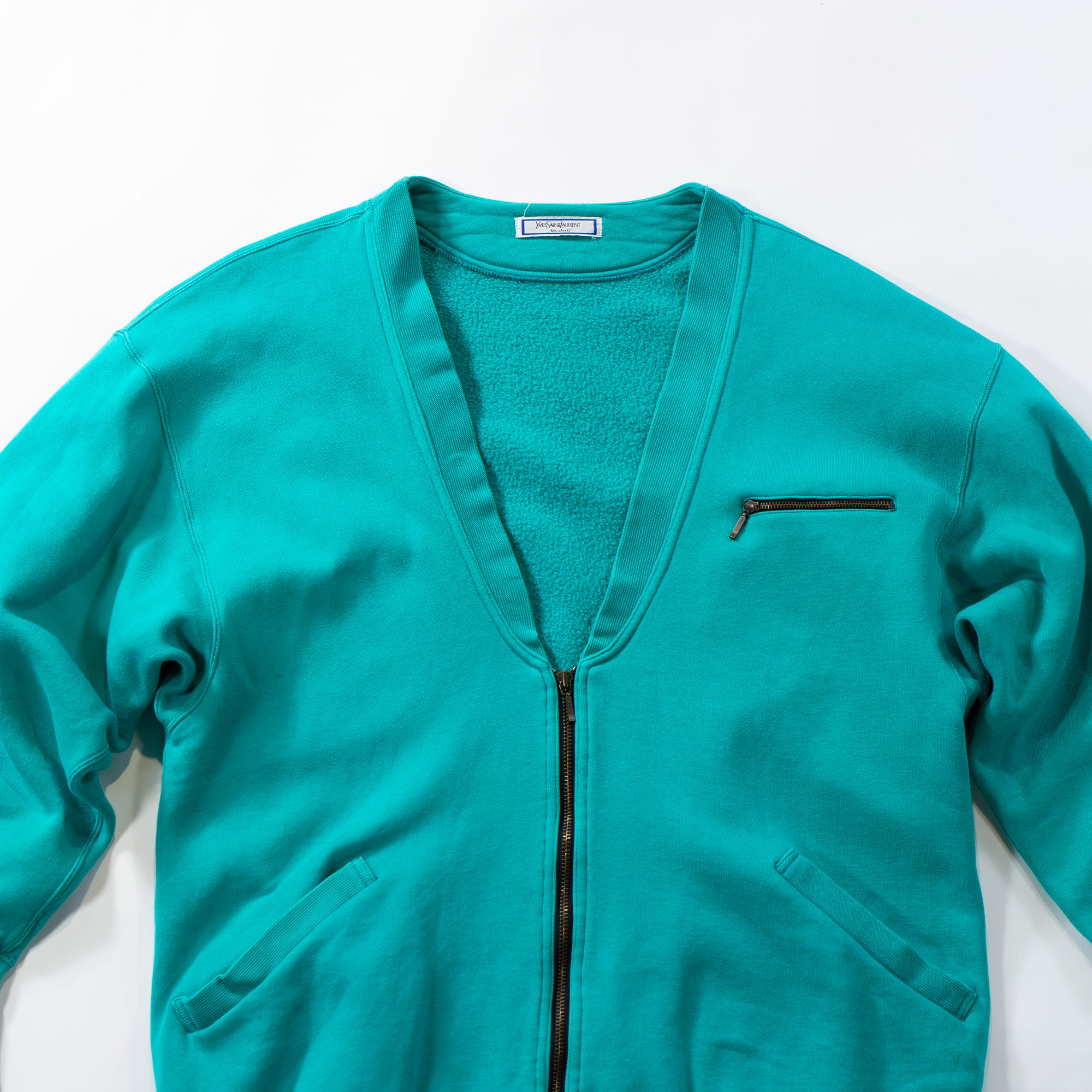 Yves Saint Laurent Zip-up Sweat Cardigan Turquoise Blue Top