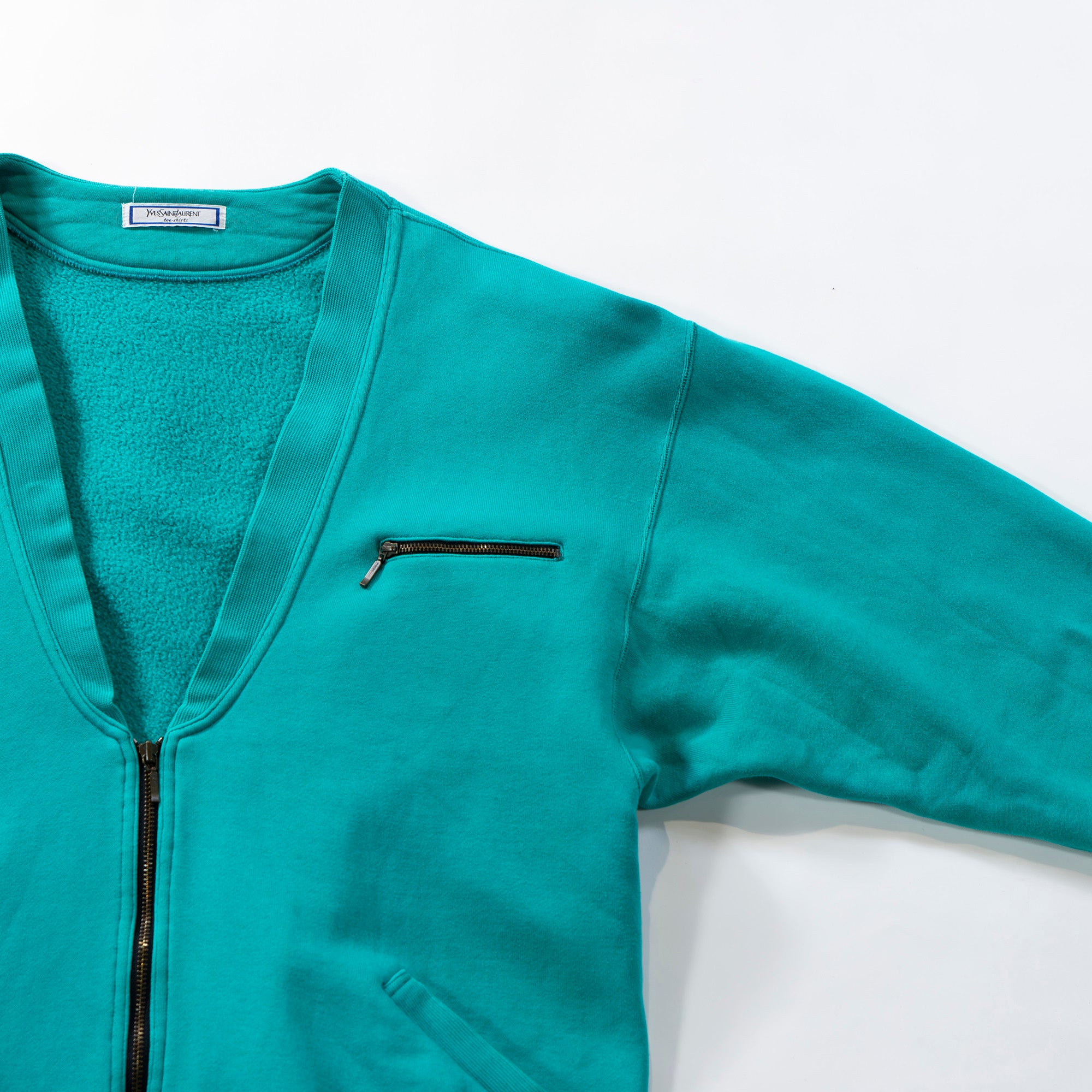Yves Saint Laurent Zip-up Sweat Cardigan Turquoise Blue Top