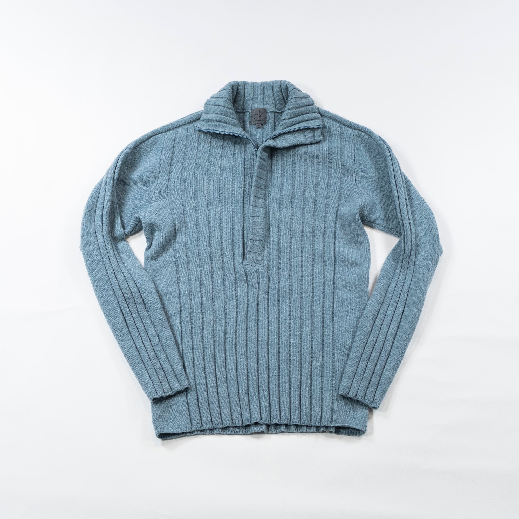 【古着】カルバンクライン Calvin Klein ハーフジップニット ライトブルー ウール100% タートルネック セーター ドライバーズニット メンズファッション メンズトップス メンズニット ユニセックス レディースファッション【中古】【USED】