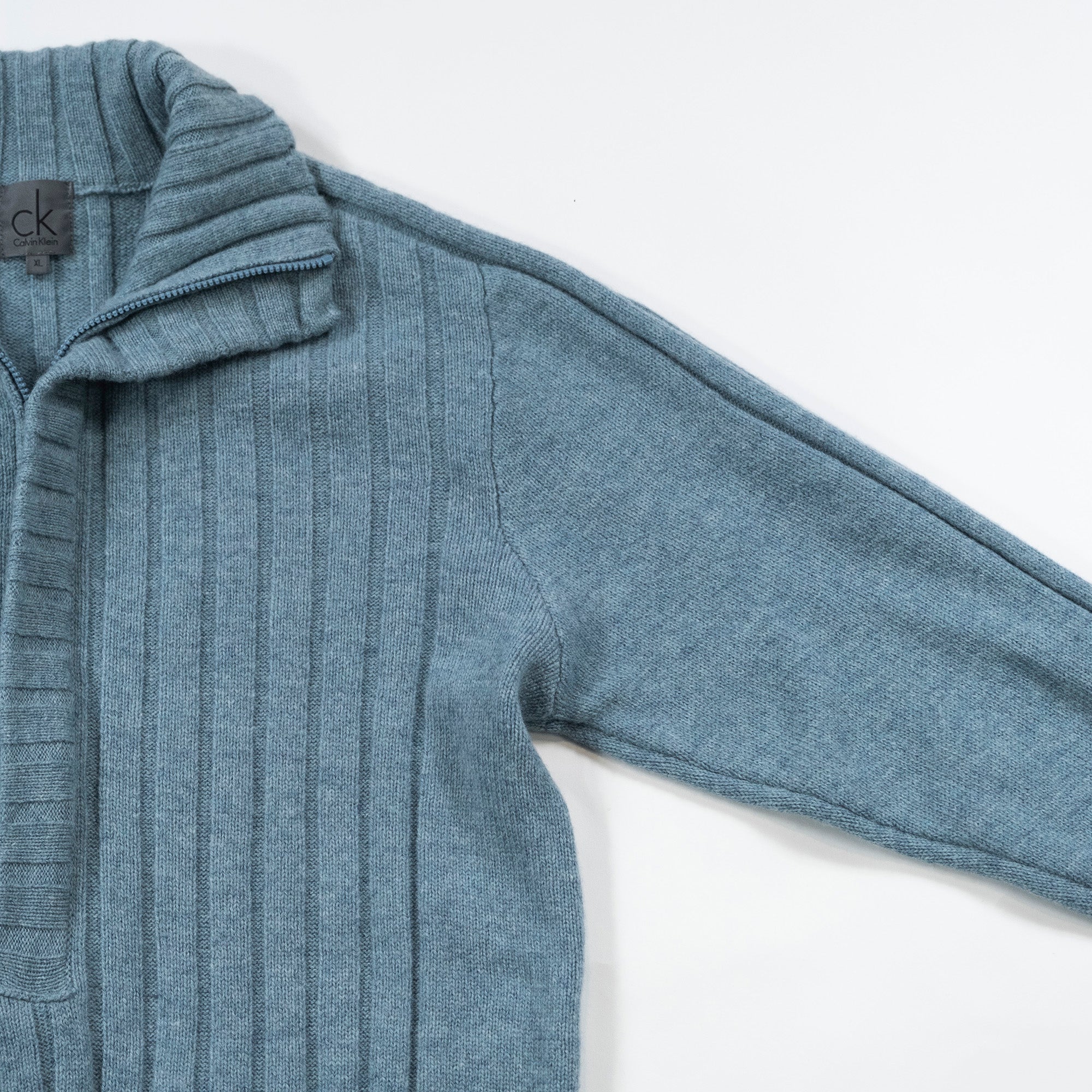 【古着】カルバンクライン Calvin Klein ハーフジップニット ライトブルー ウール100% タートルネック セーター ドライバーズニット メンズファッション メンズトップス メンズニット ユニセックス レディースファッション【中古】【USED】