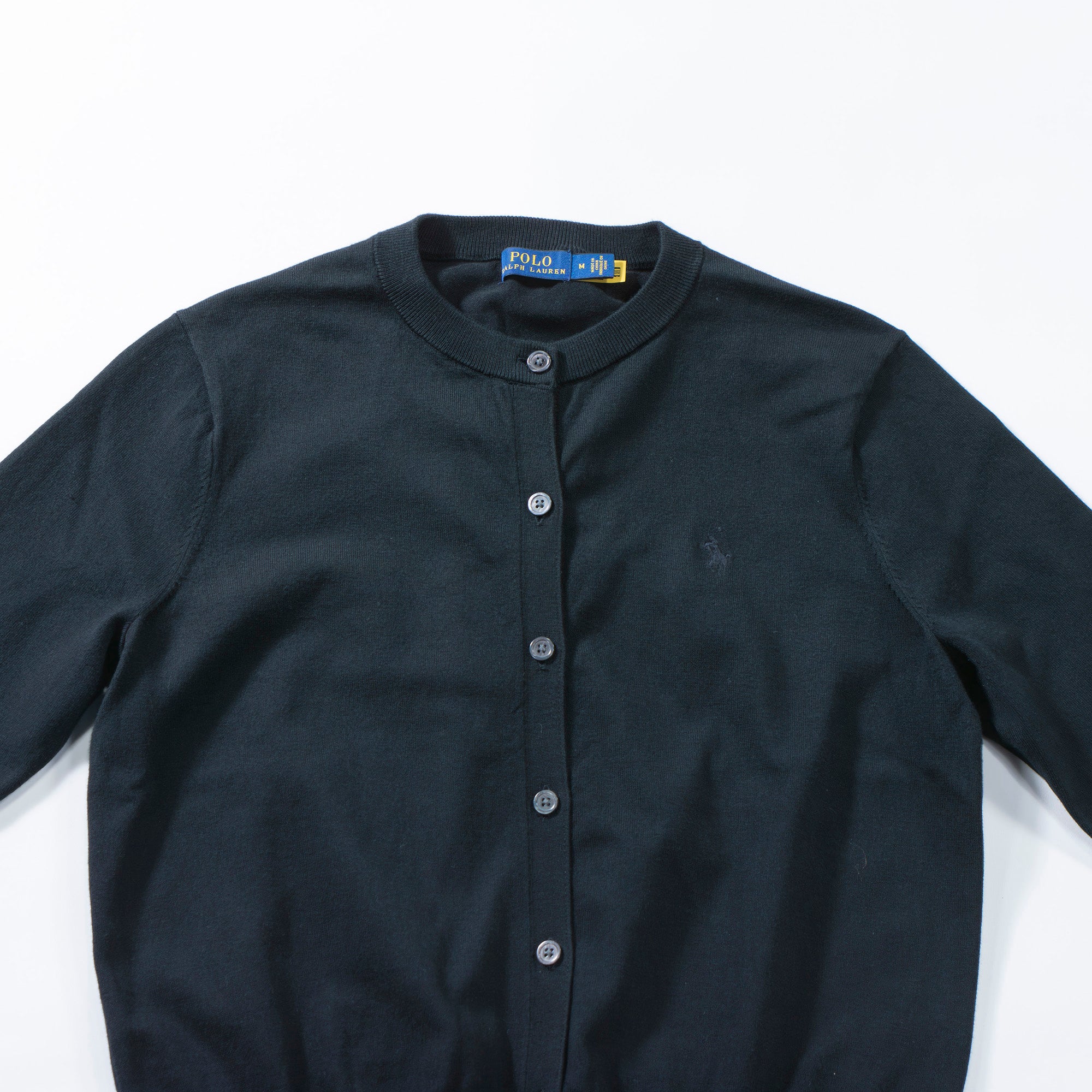 ポロラルフローレン POLO RALPH LAUREN クルーネックカーディガン ブラック レディース M トップス ニット 丸首 ポニーロゴ 刺繍
