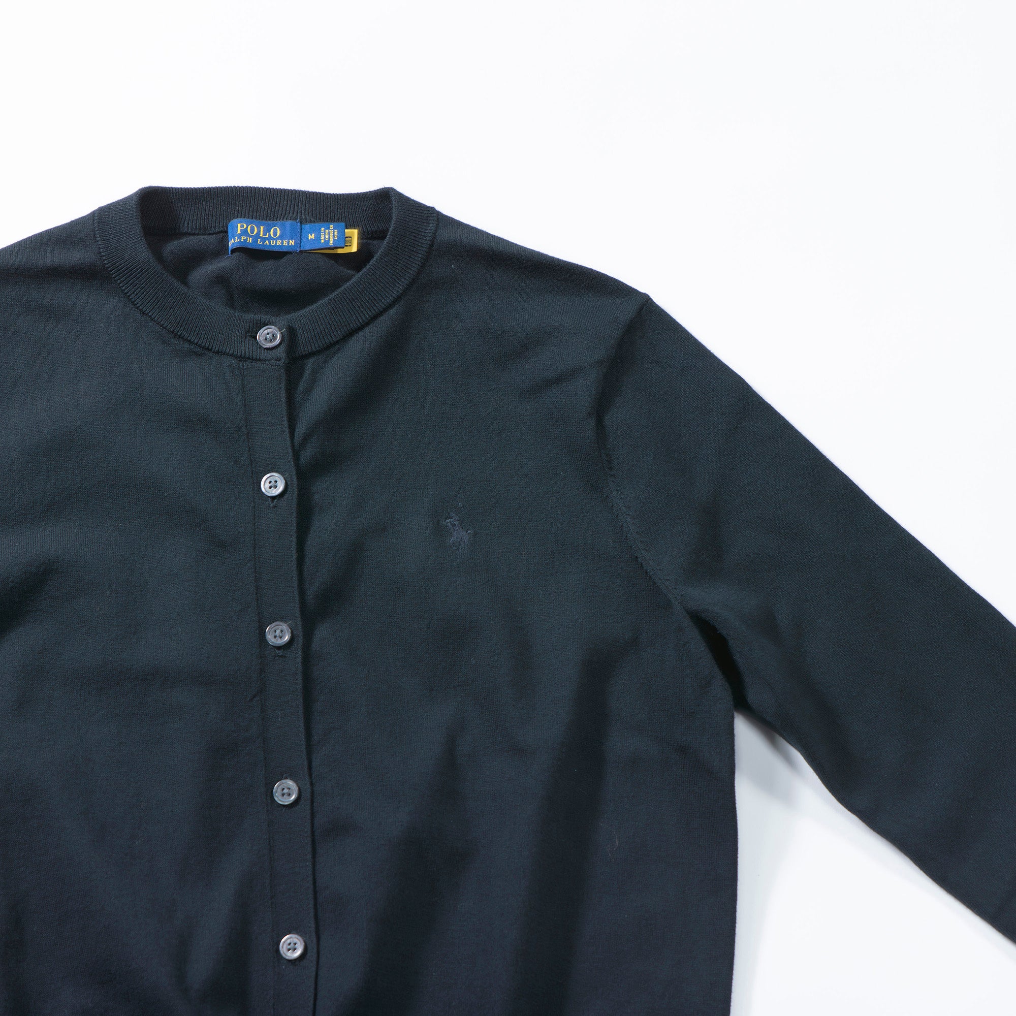 ポロラルフローレン POLO RALPH LAUREN クルーネックカーディガン ブラック レディース M トップス ニット 丸首 ポニーロゴ 刺繍