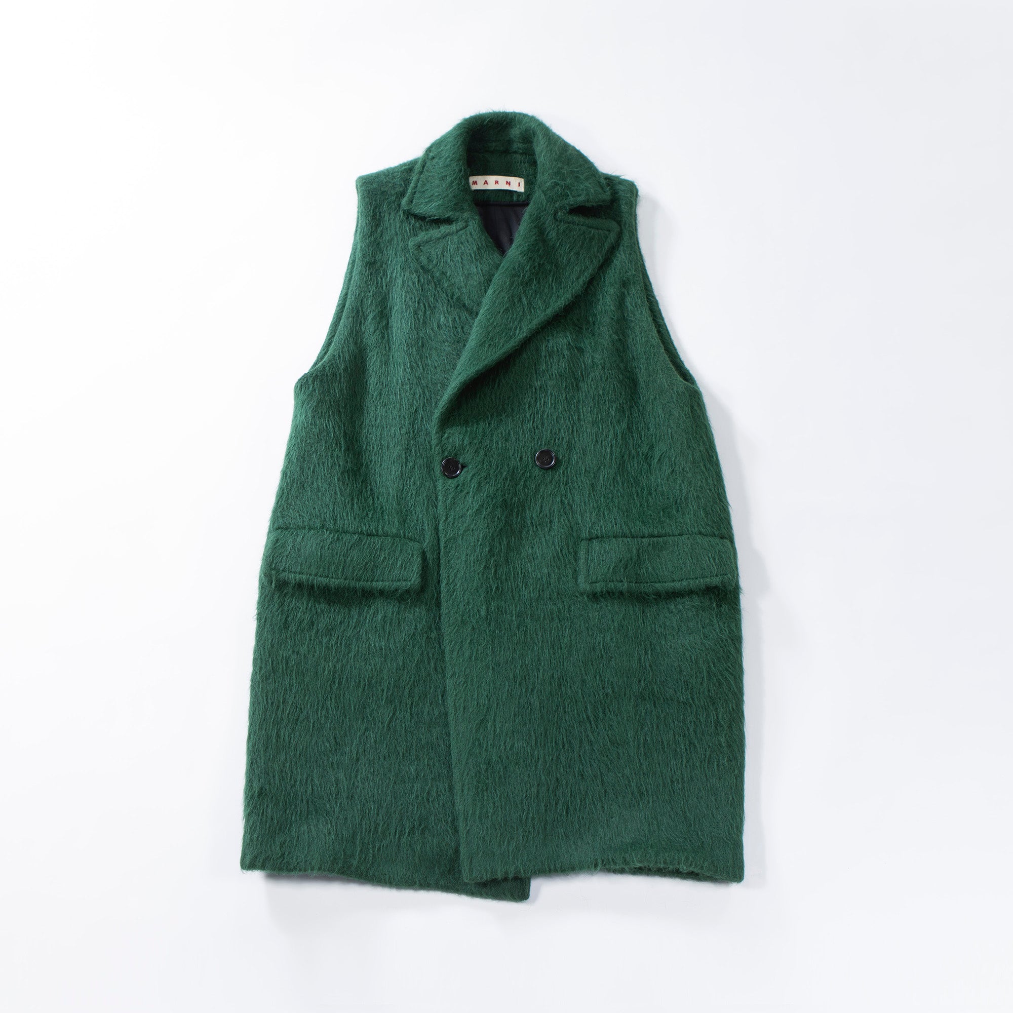 【古着】マルニ MARNI ジレコート アルパカ混 モヘア ロングコート ベスト アウター グリーン イタリア製 レディースファッション レディースアウター レディースコート【中古】「USED】