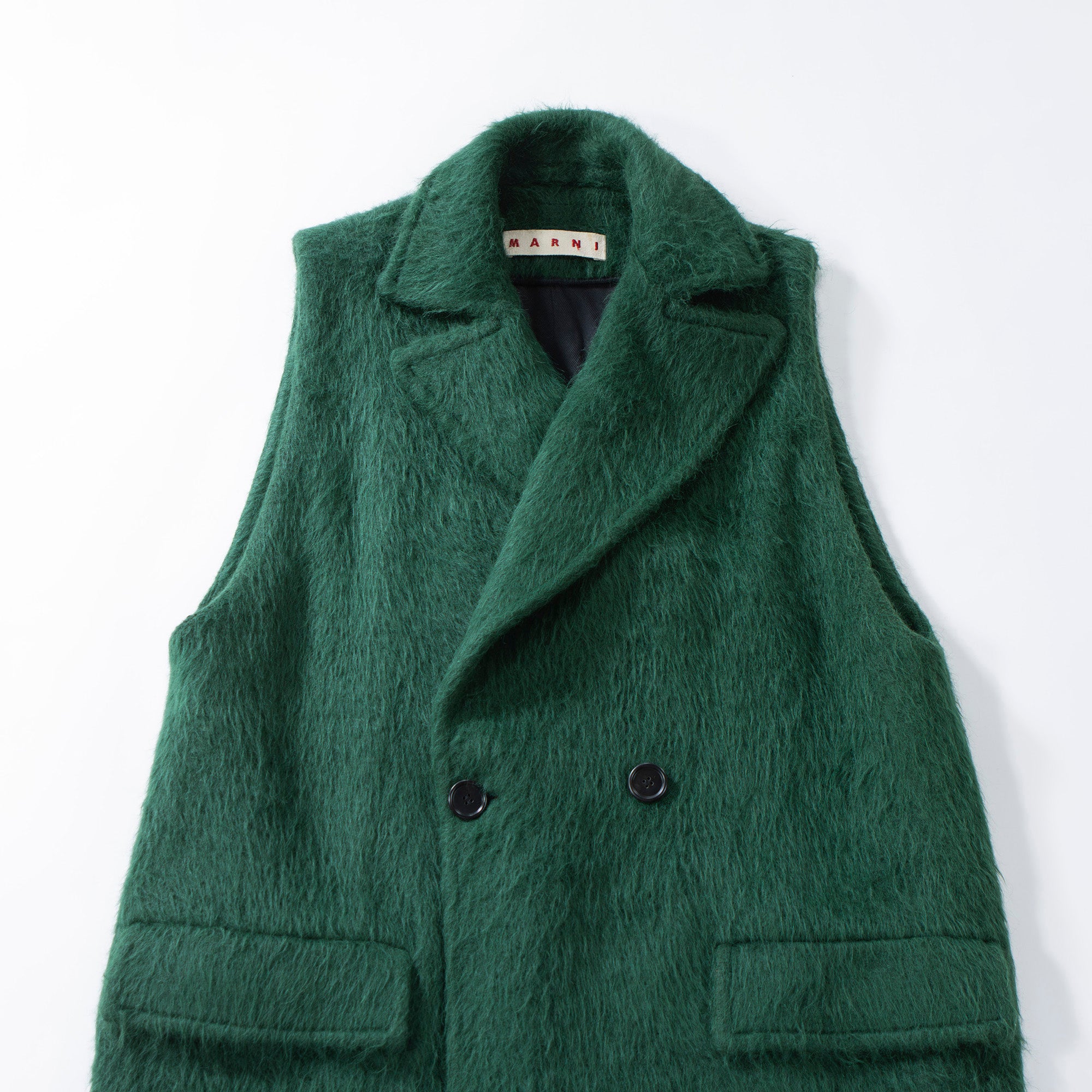 【古着】マルニ MARNI ジレコート アルパカ混 モヘア ロングコート ベスト アウター グリーン イタリア製 レディースファッション レディースアウター レディースコート【中古】「USED】