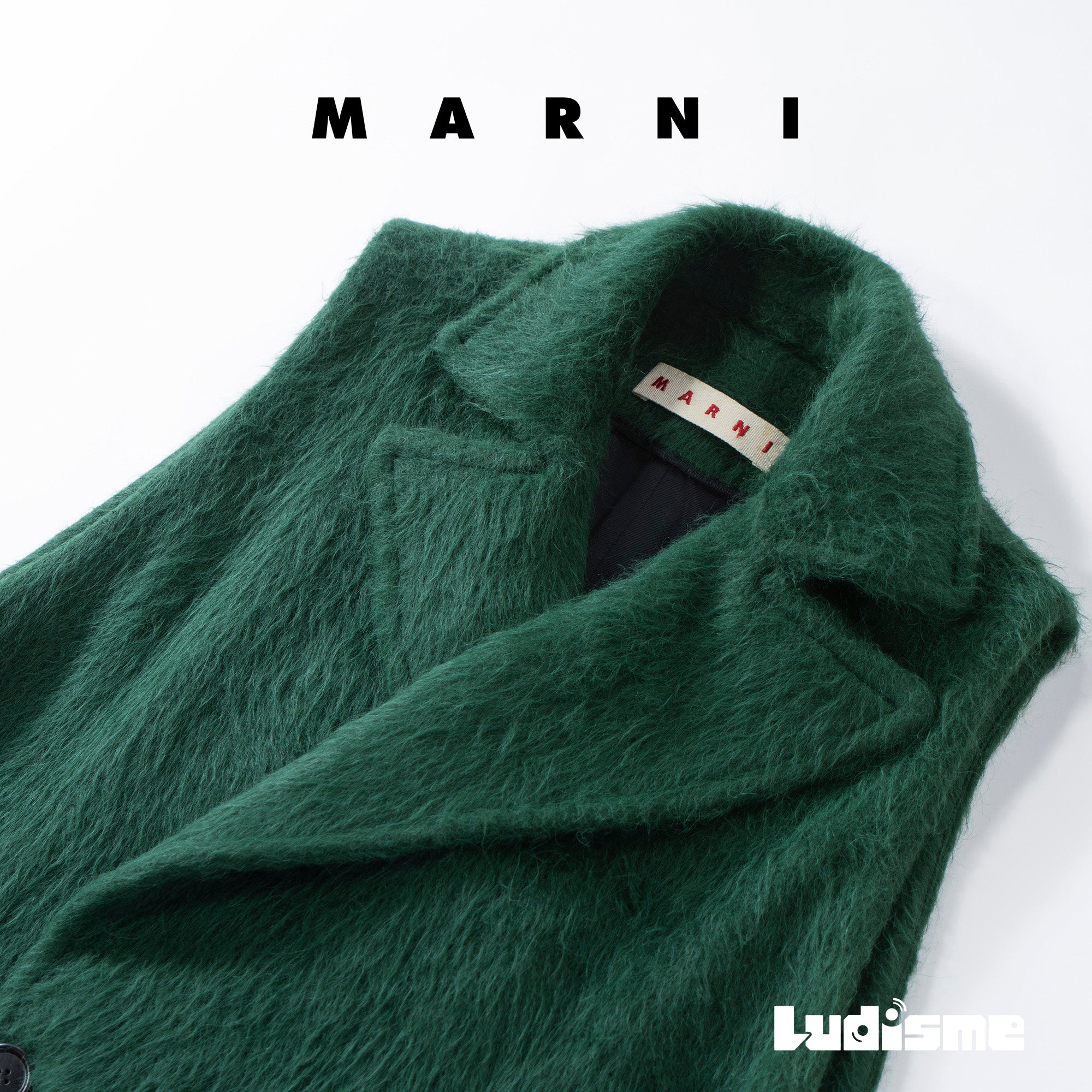 【古着】マルニ MARNI ジレコート アルパカ混 モヘア ロングコート ベスト アウター グリーン イタリア製 レディースファッション レディースアウター レディースコート【中古】「USED】