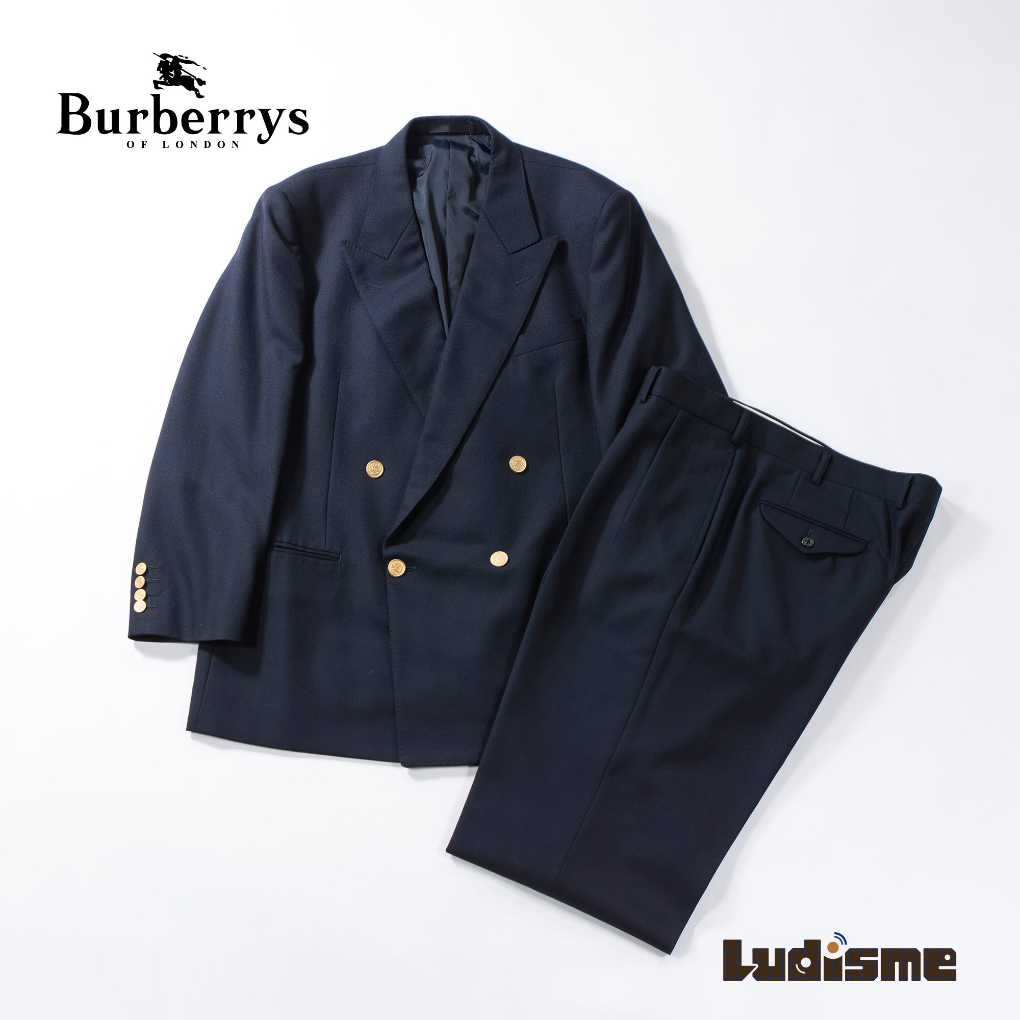 ◆Beautiful item◆BURBERRY suit set up, navy, Tasmanian wool, double-breasted, gold buttons, Burberrys, navy blazer