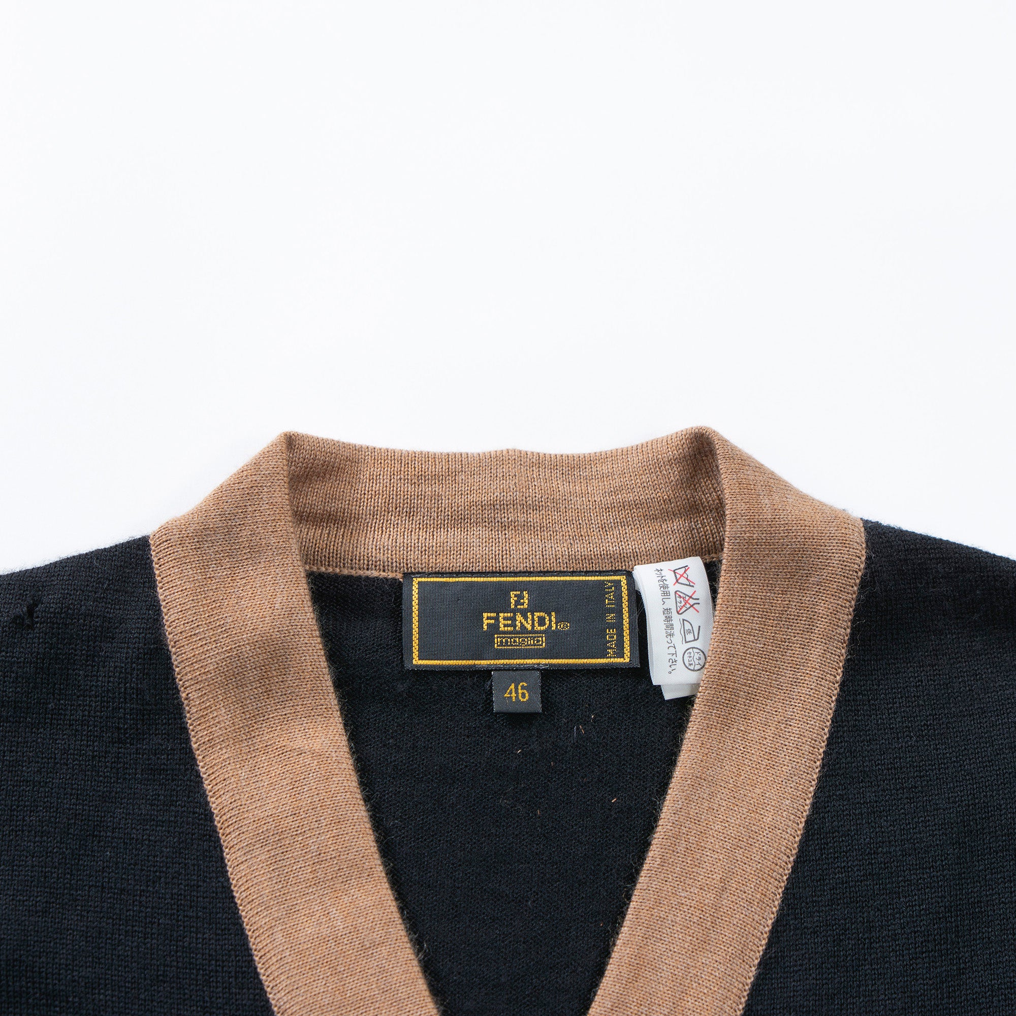 FENDI V-neck knit cardigan size 46 100% wool bicolor sweater top made in Italy