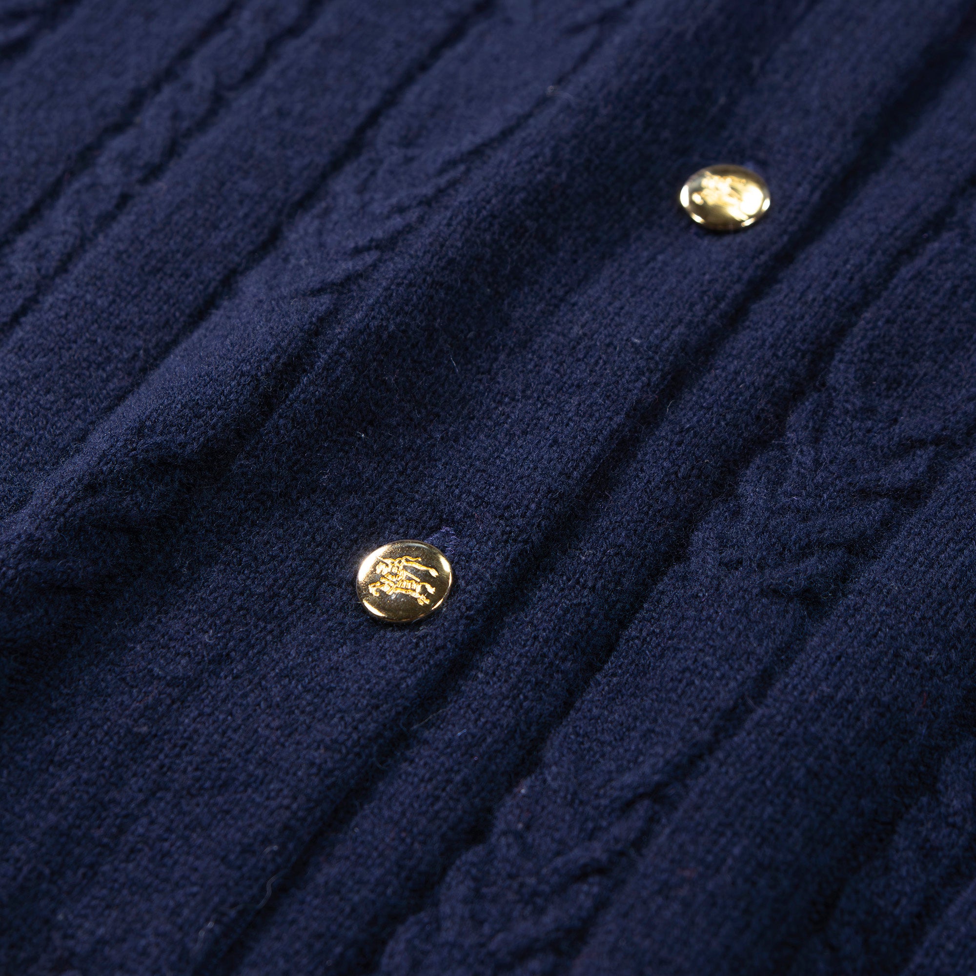 90s Burberry crew neck knit cardigan, navy, 100% lambswool, Aran sweater, made in Scotland, top