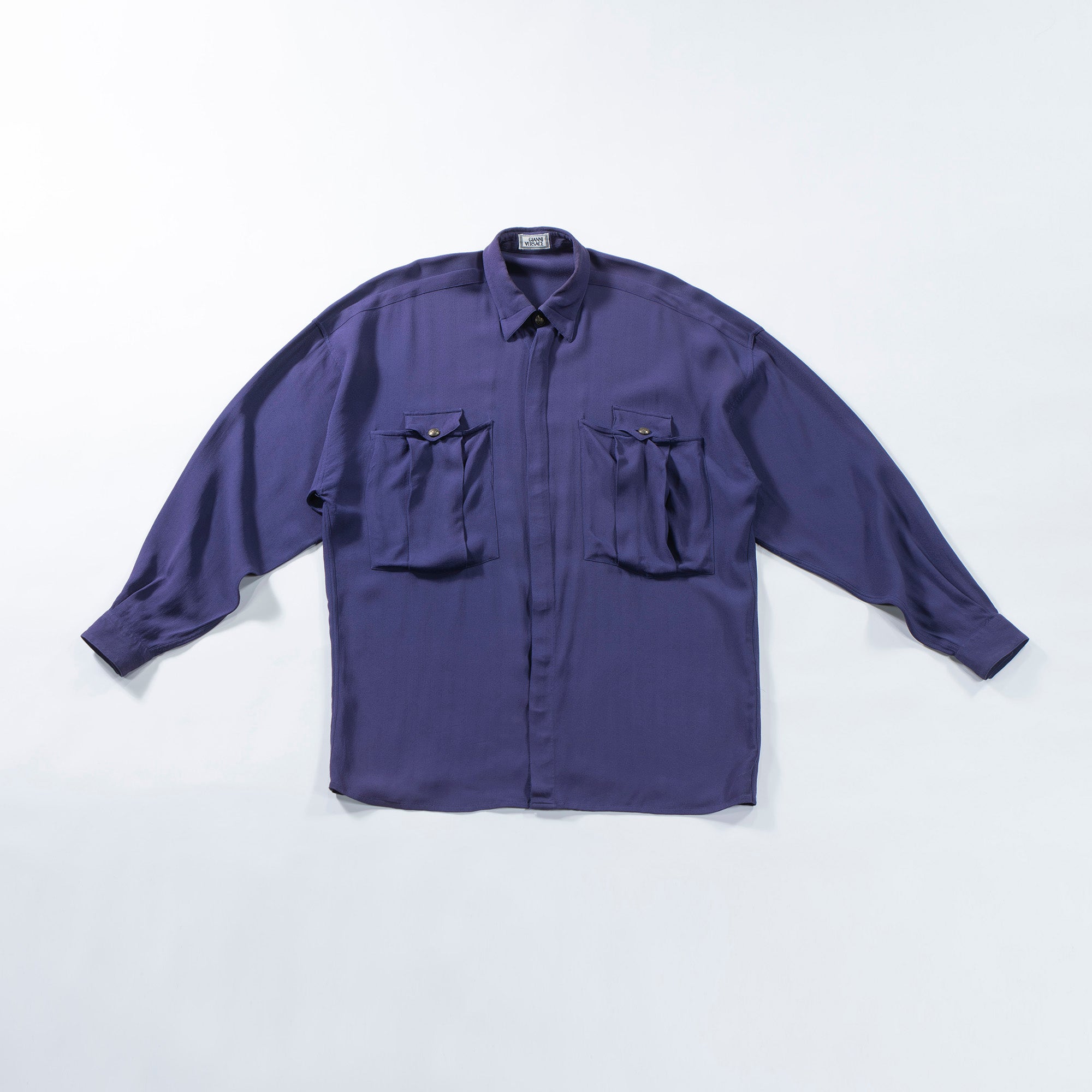 Versace GIANNI VERSACE Gianni Versace snap-down collar shirt purple viscose dress shirt made in Italy 80s 90s