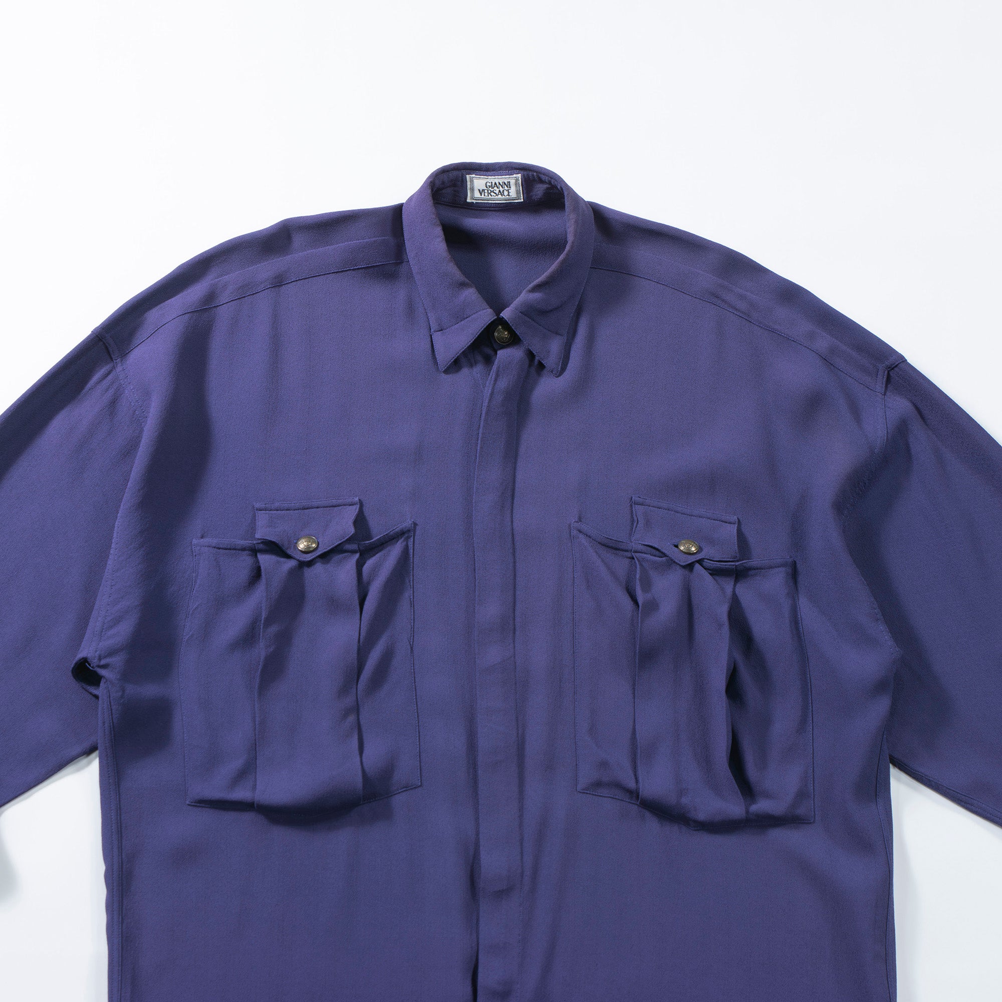 Versace GIANNI VERSACE Gianni Versace snap-down collar shirt purple viscose dress shirt made in Italy 80s 90s