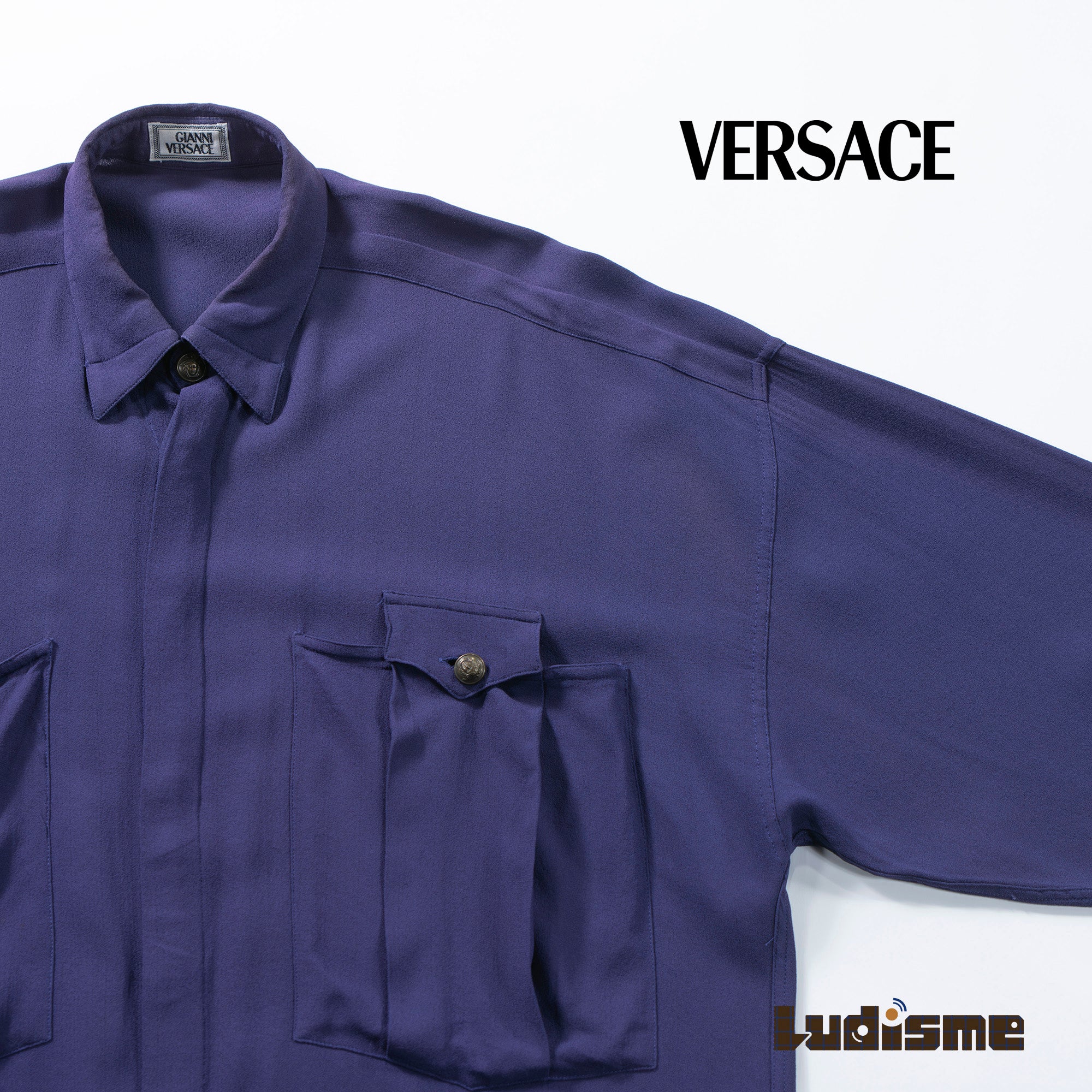 Versace GIANNI VERSACE Gianni Versace snap-down collar shirt purple viscose dress shirt made in Italy 80s 90s
