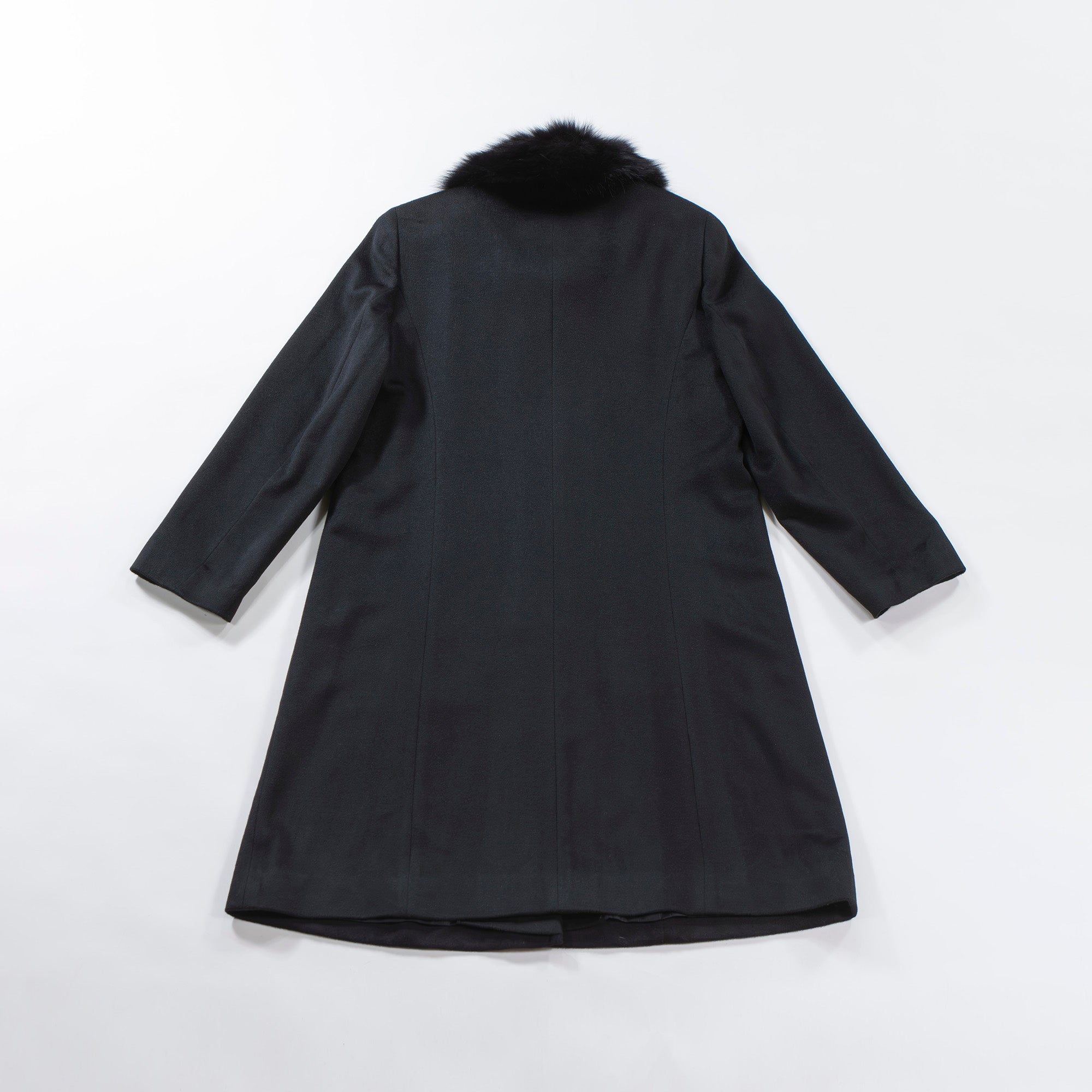LALIBERTE Long coat with fox fur 100% cashmere Black Princess coat Outerwear Melton coat