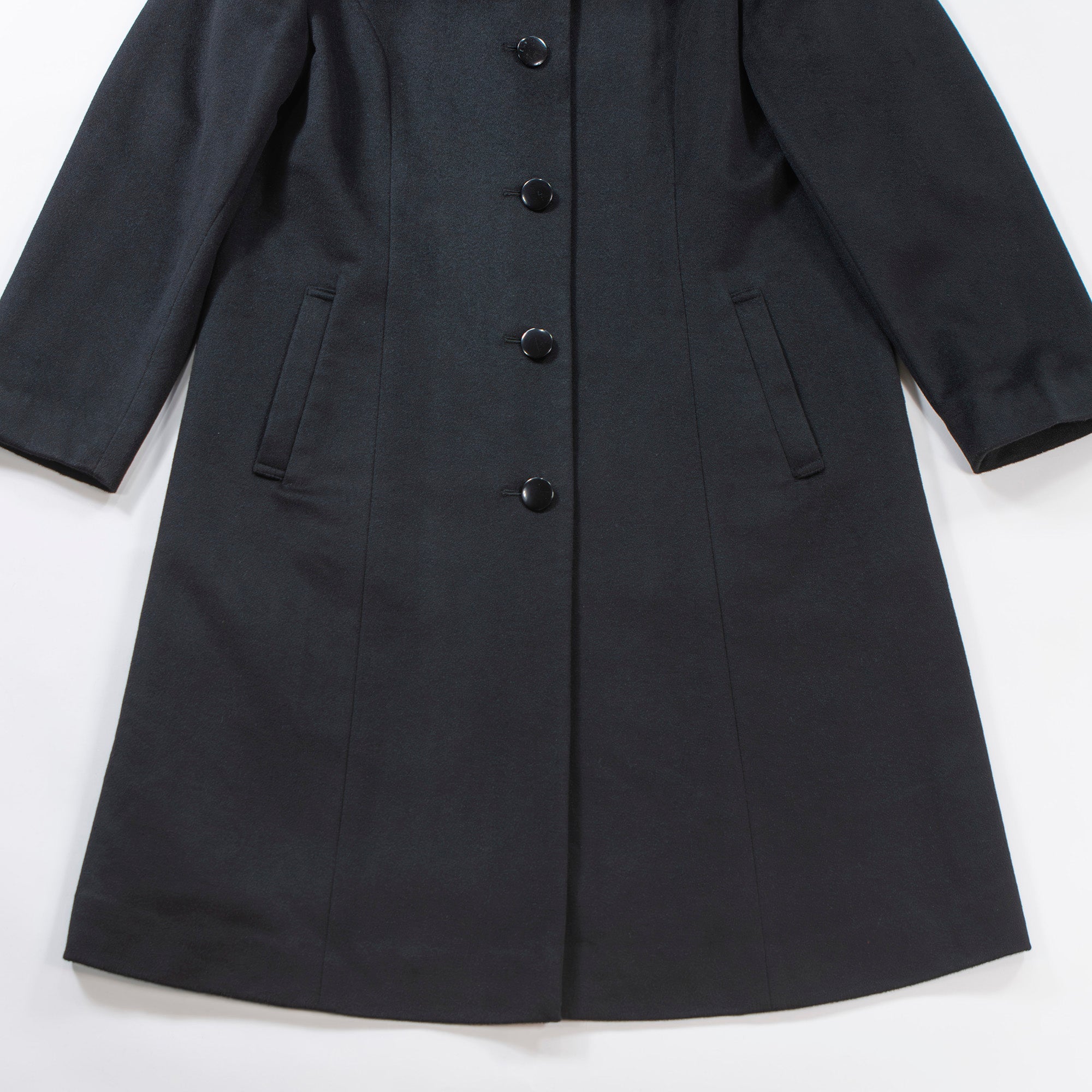 LALIBERTE Long coat with fox fur 100% cashmere Black Princess coat Outerwear Melton coat