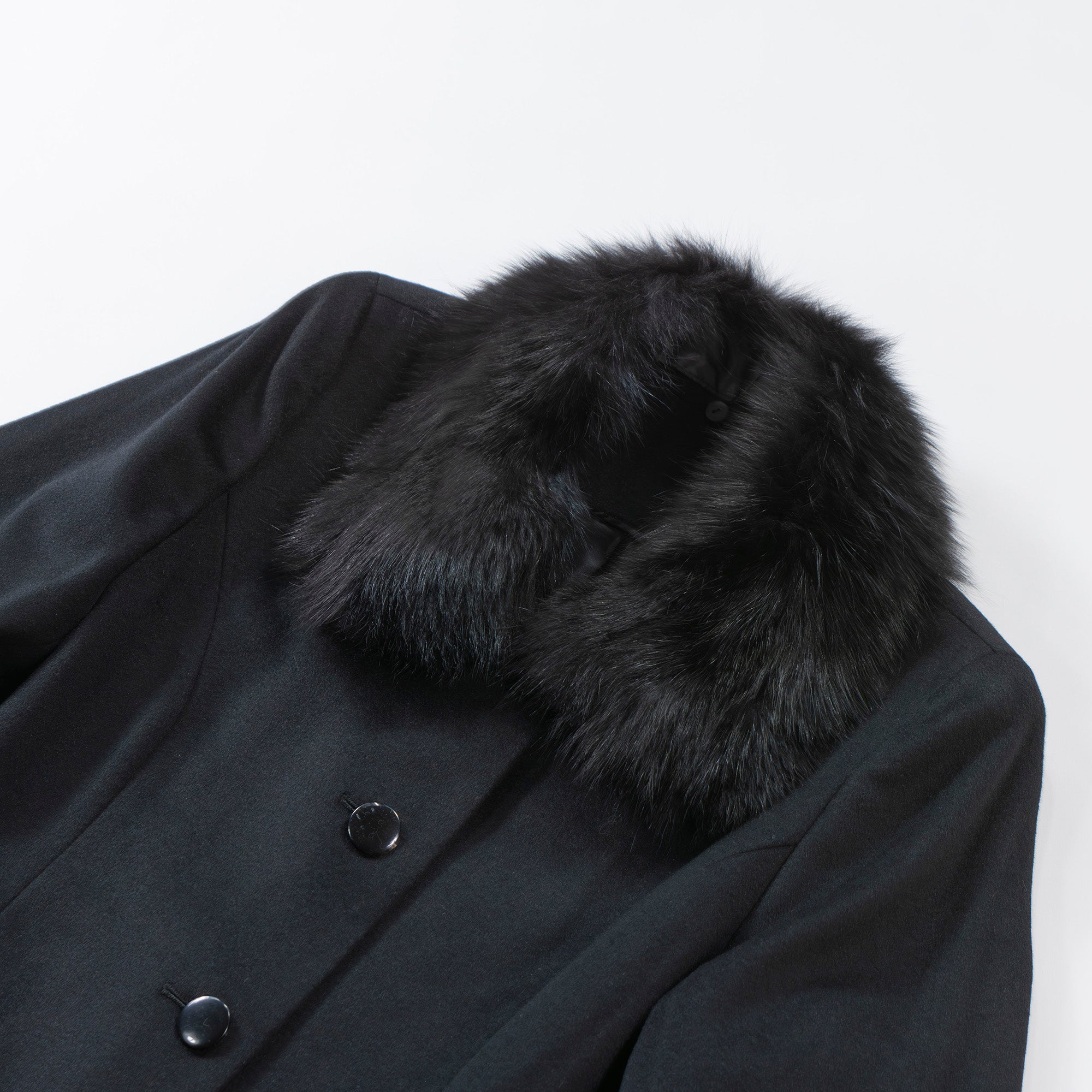 LALIBERTE Long coat with fox fur 100% cashmere Black Princess coat Outerwear Melton coat