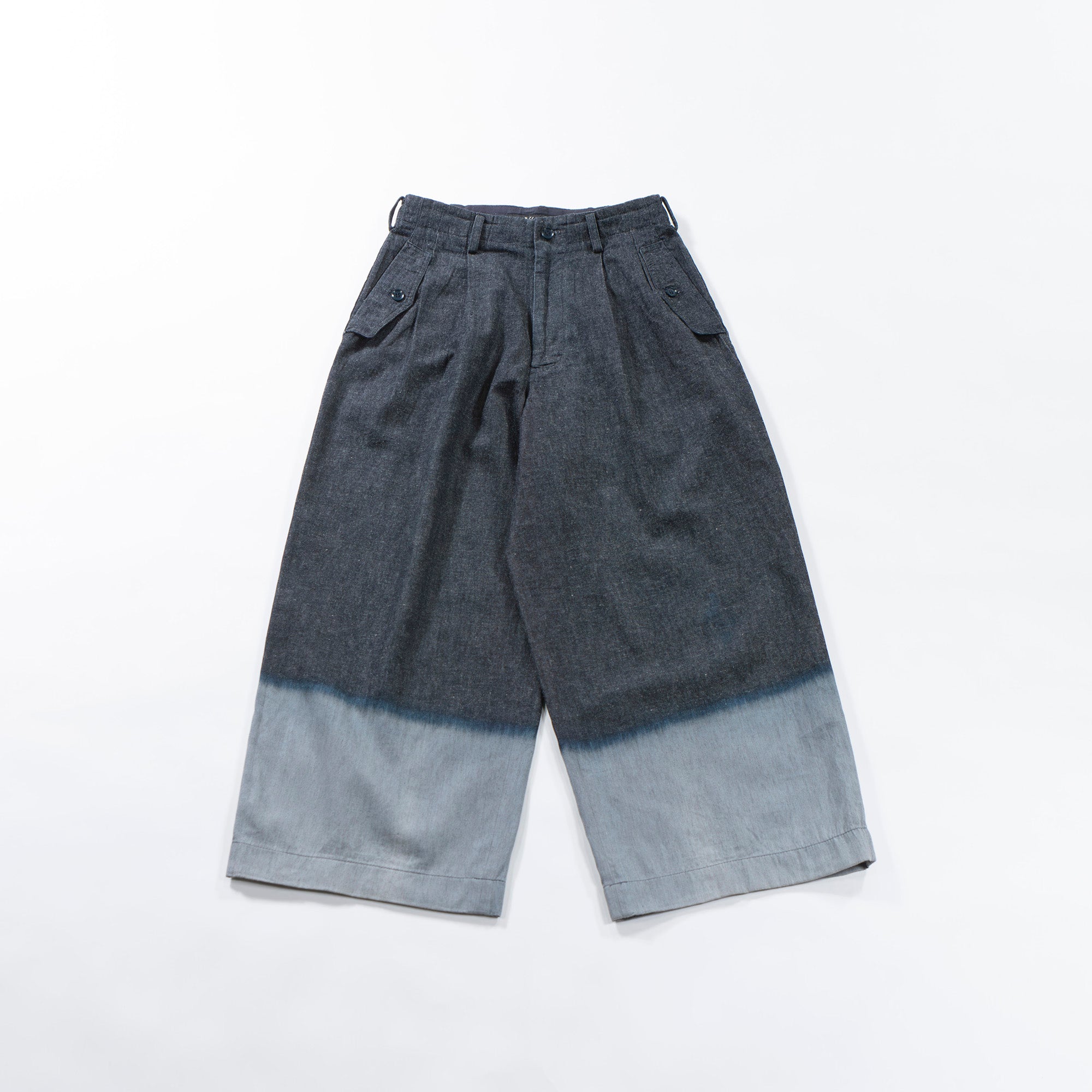 Yohji Yamamoto Y's Wide Denim Pants Cotton Linen yohjiyamamoto Two-pleat Wide Pants Bottoms Two-tone Bleached