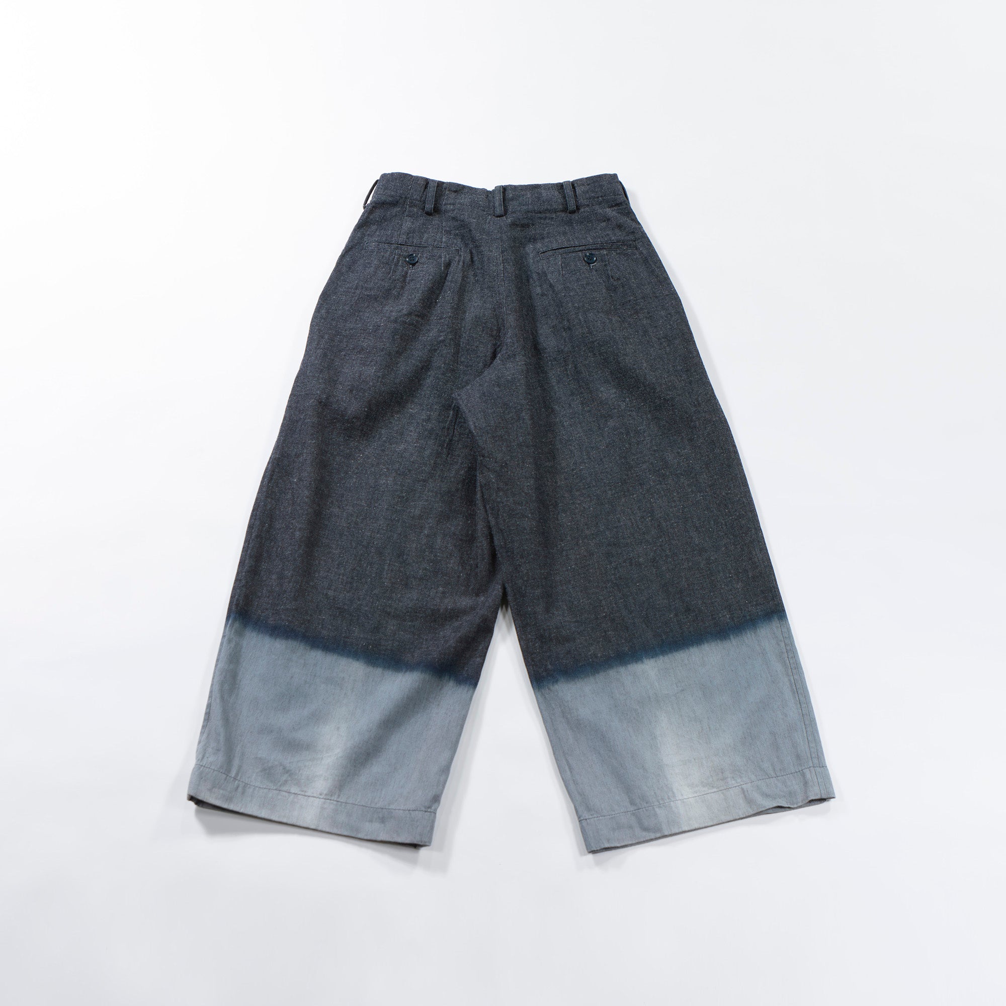Yohji Yamamoto Y's Wide Denim Pants Cotton Linen yohjiyamamoto Two-pleat Wide Pants Bottoms Two-tone Bleached