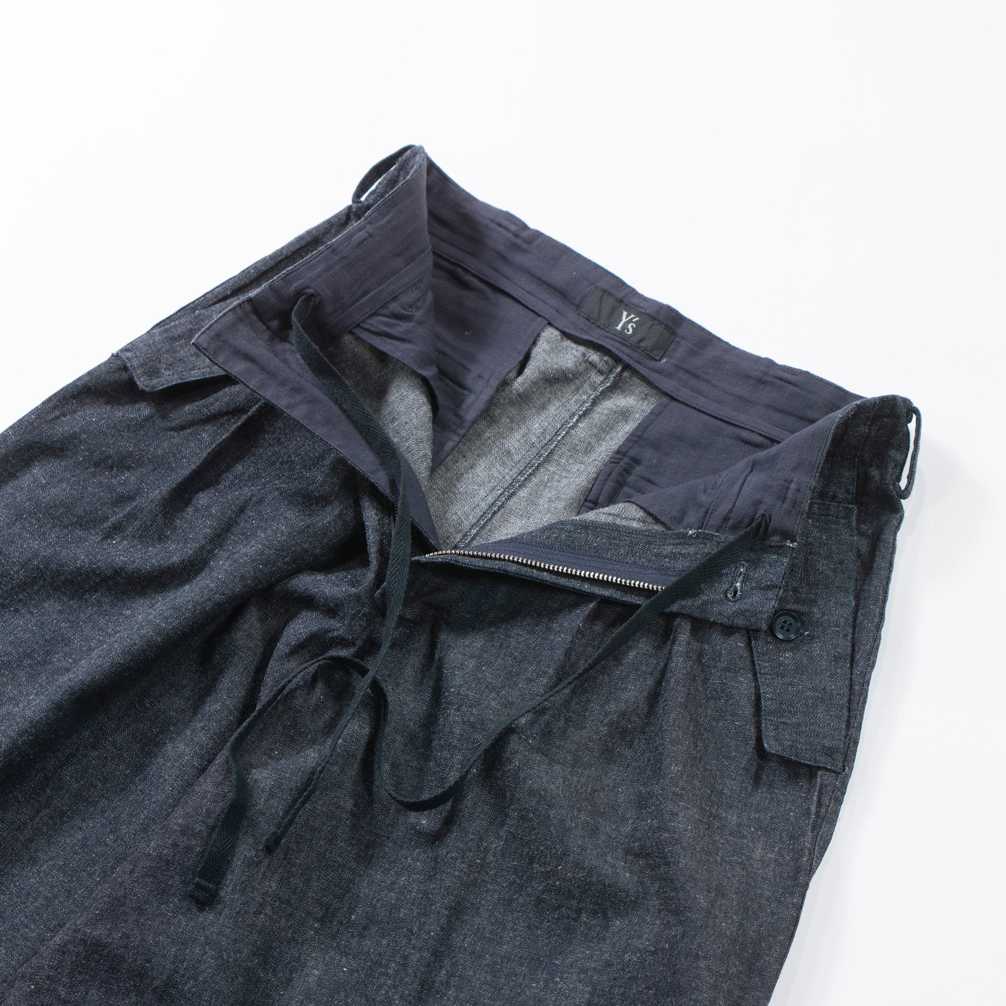 Yohji Yamamoto Y's Wide Denim Pants Cotton Linen yohjiyamamoto Two-pleat Wide Pants Bottoms Two-tone Bleached