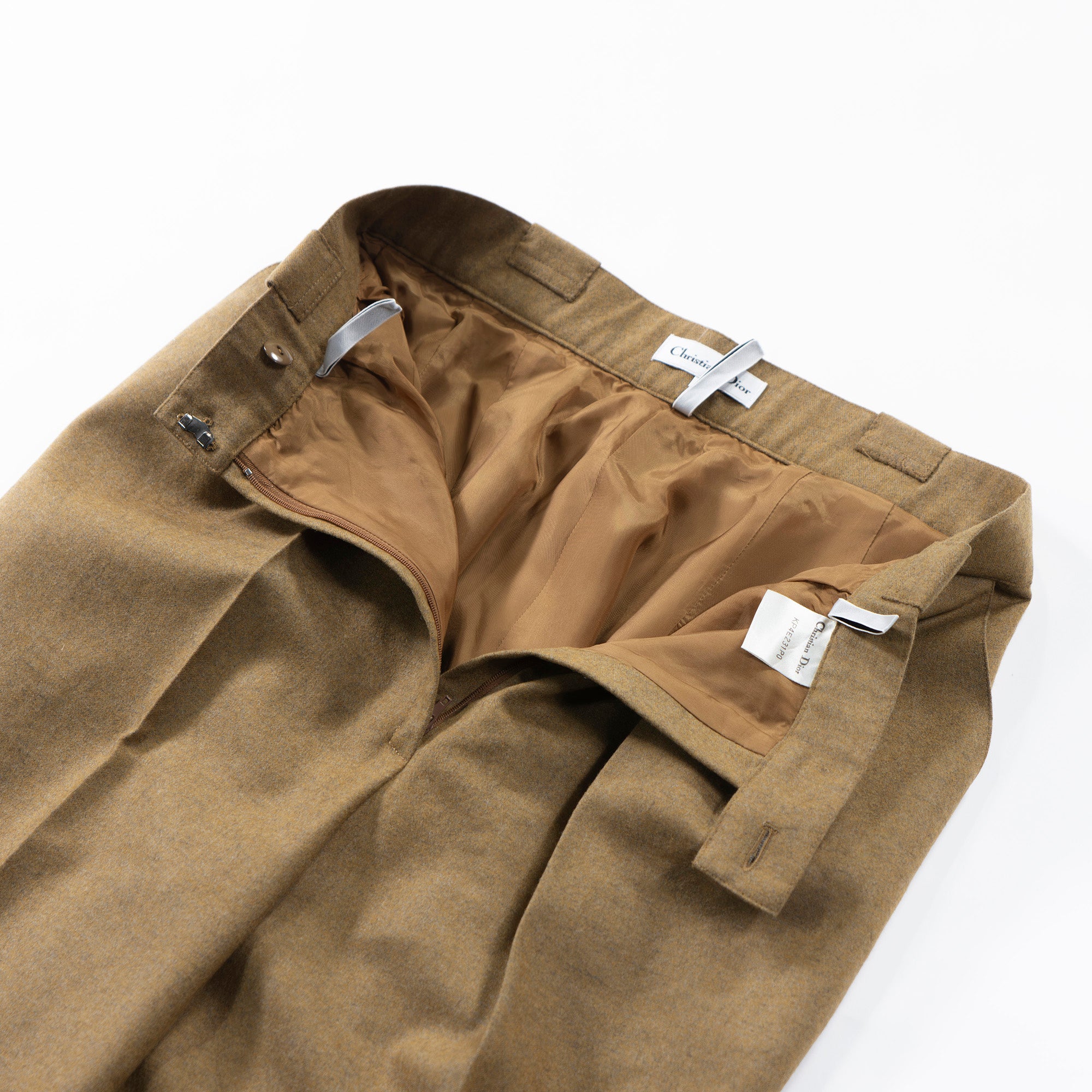 Christian Dior Wool Slacks, Mustard Color, Center Press, 2-Pleated, Women's Pants, Bottoms