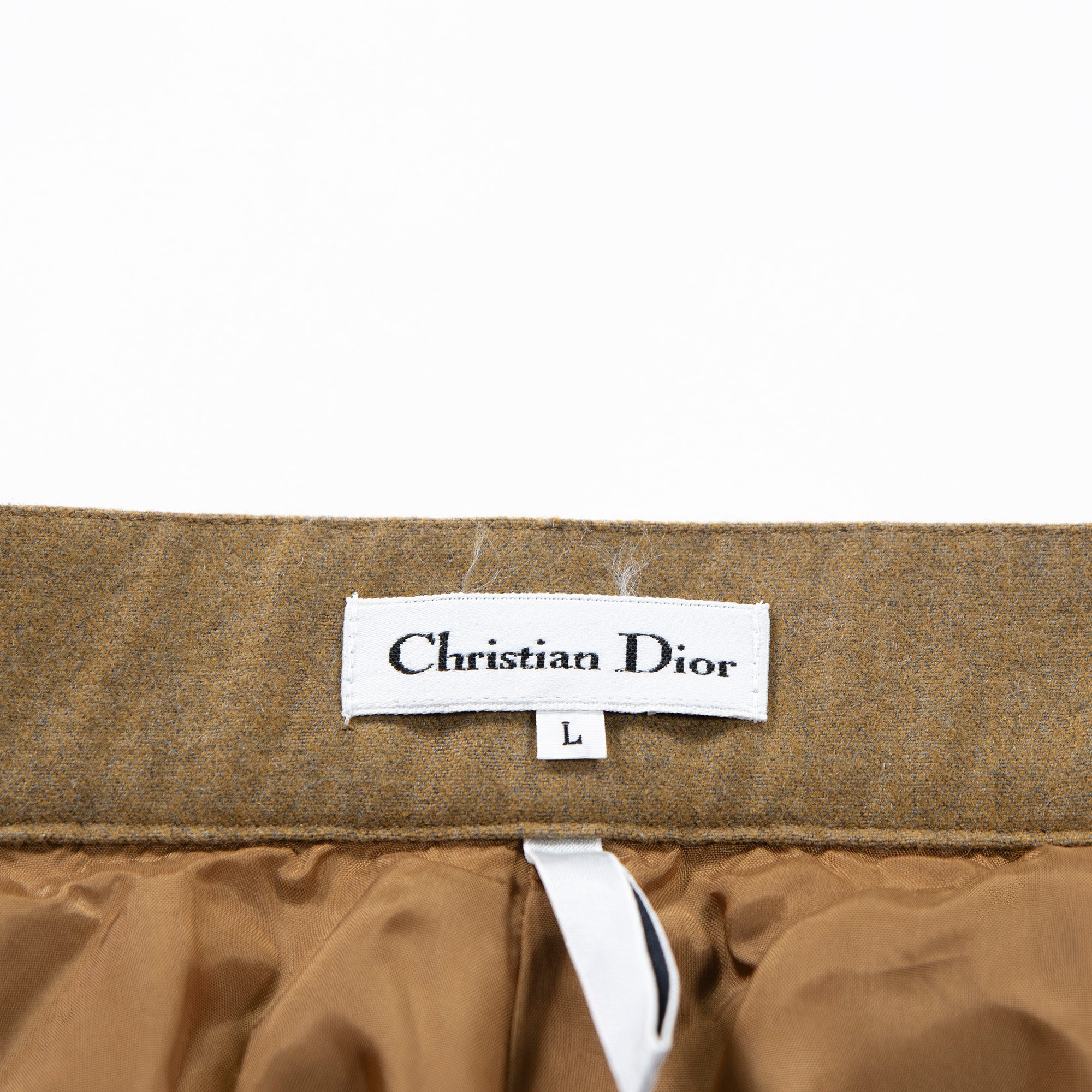 Christian Dior Wool Slacks, Mustard Color, Center Press, 2-Pleated, Women's Pants, Bottoms