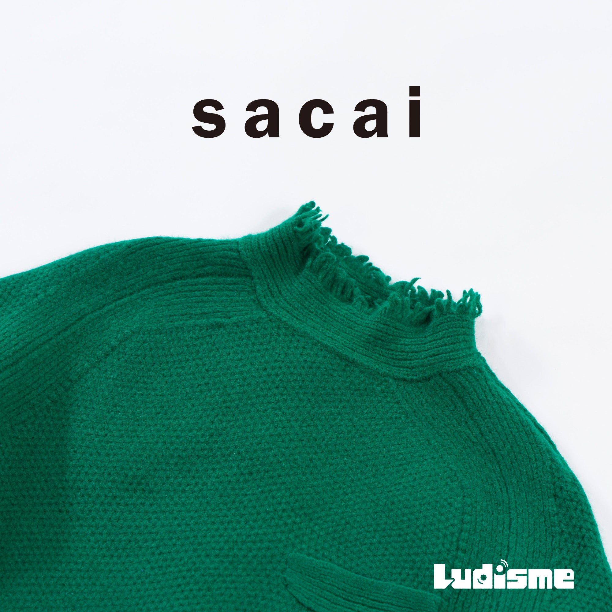 【古着】サカイ sacai フリンジ ニットセーター グリーン ウール100% トップス 阿部千登勢 トップス ハイネック モックネック ラグランスリーブ レディース【中古】【USED】