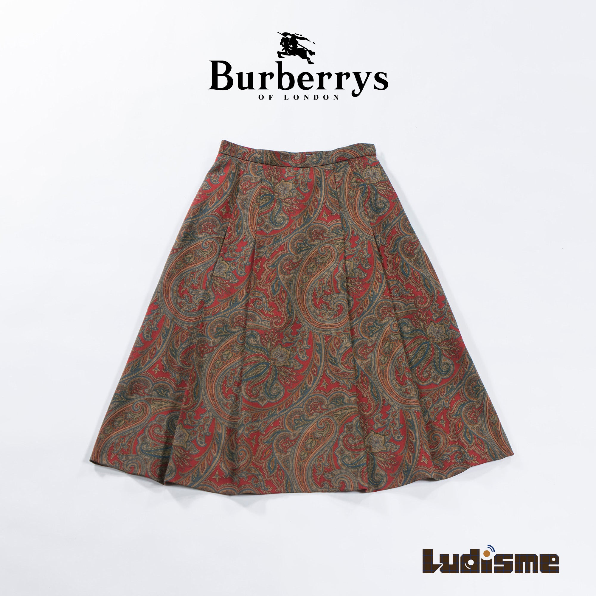 Pre-owned Burberry Paisley Flared Skirt, Made with Italian Fabric, Pleated Midi Length, Burberrys, 90s Women's Fashion, Patterned Bottoms, 90s.