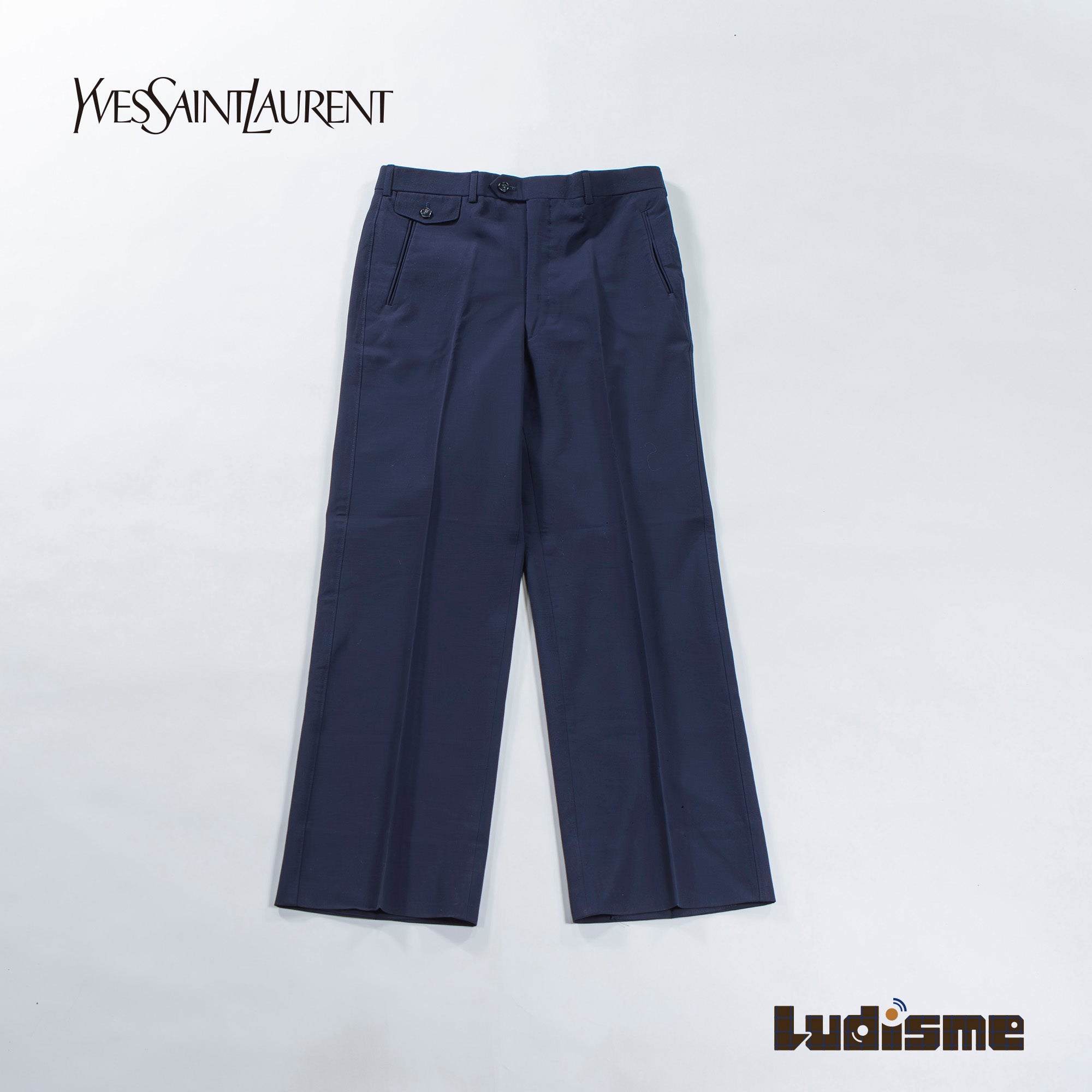 Pre-owned Yves Saint Laurent pour homme wool trousers, straight cut, navy, center crease, unisex, men's fashion.