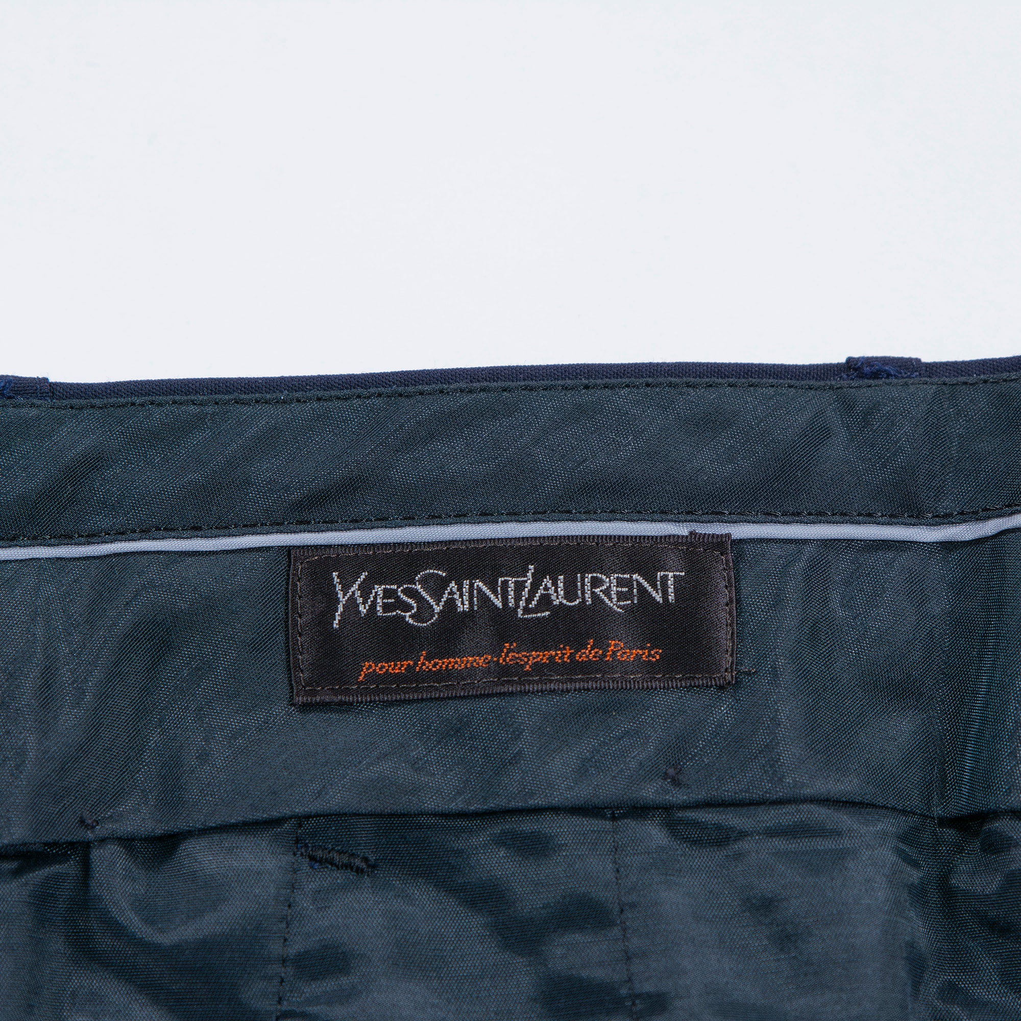 Pre-owned Yves Saint Laurent pour homme wool trousers, straight cut, navy, center crease, unisex, men's fashion.