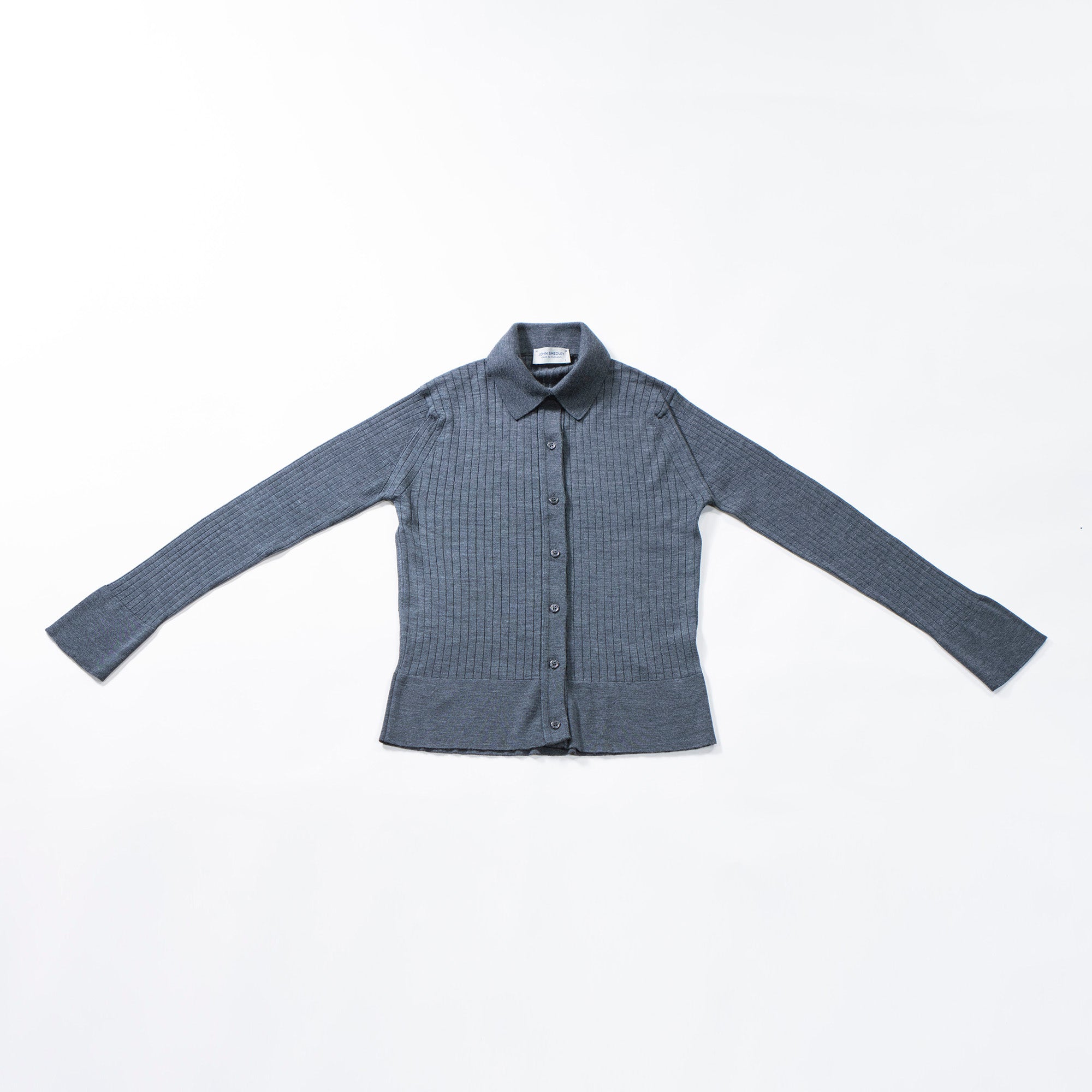 ジョンスメドレー JOHN SMEDLEY リブニット シャツカーディガン チャコールグレー メリノウール ハイゲージ トップス ポロシャツ