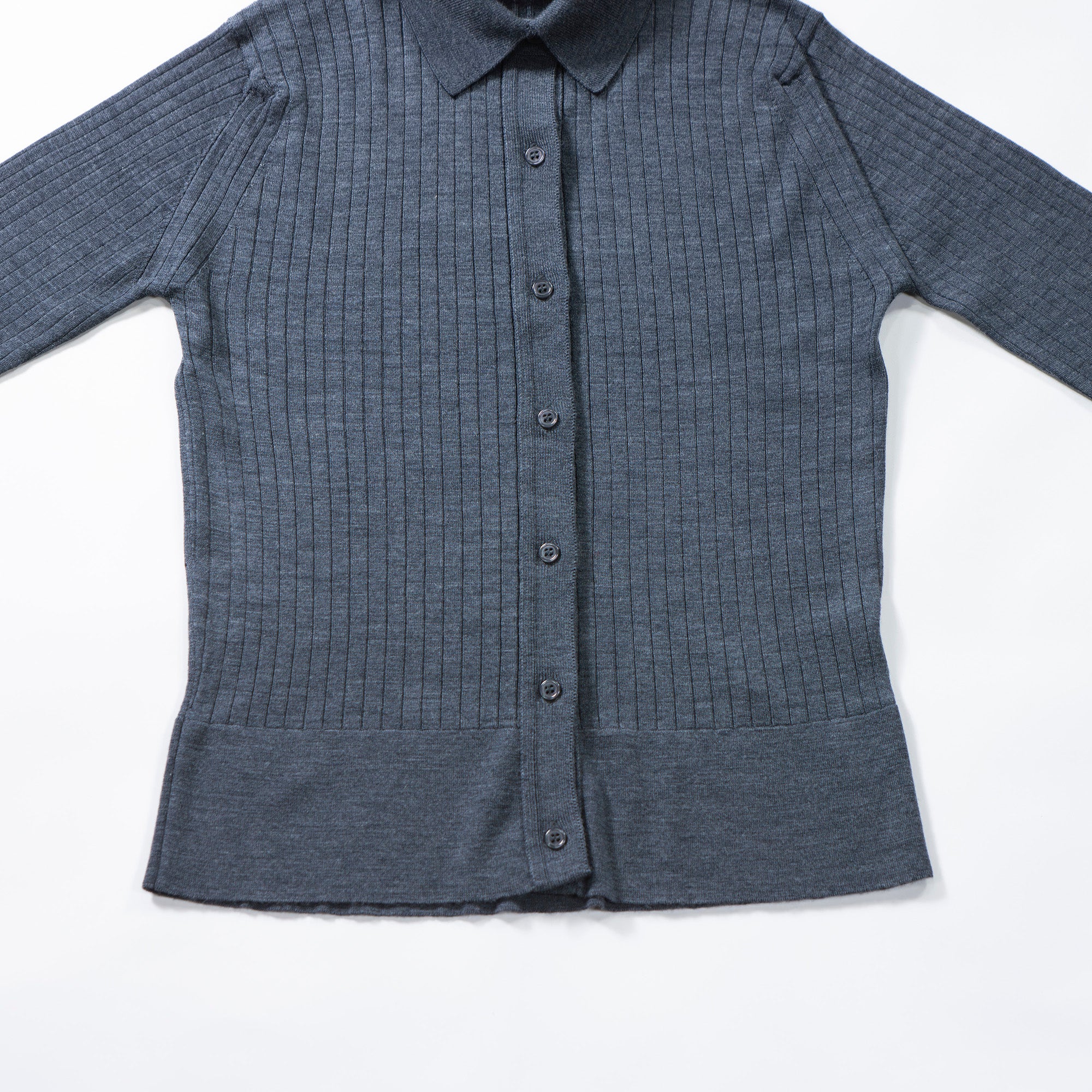 ジョンスメドレー JOHN SMEDLEY リブニット シャツカーディガン チャコールグレー メリノウール ハイゲージ トップス ポロシャツ
