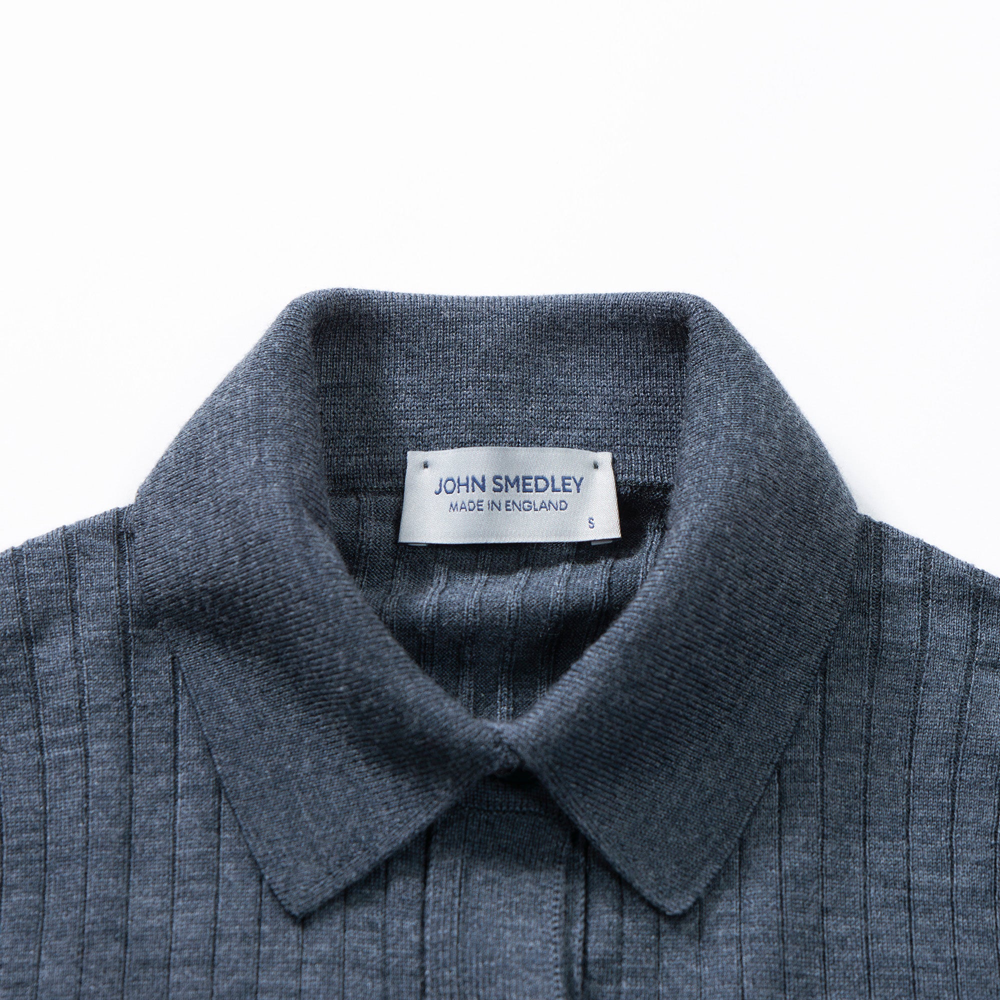 ジョンスメドレー JOHN SMEDLEY リブニット シャツカーディガン チャコールグレー メリノウール ハイゲージ トップス ポロシャツ