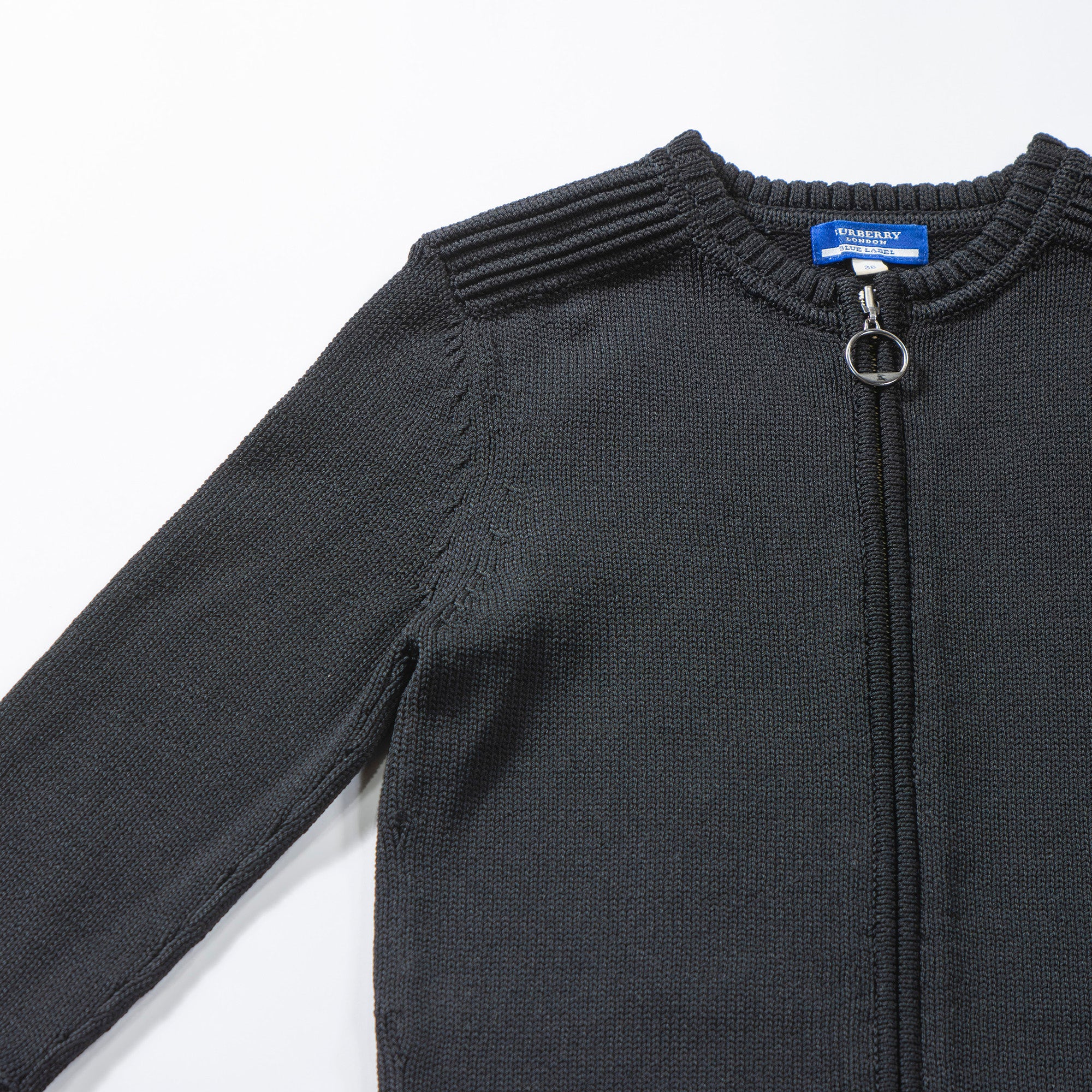 【古着】バーバリー BURBERRY BLUE LABEL ジップアップ ニットセーター ブラック ポリエステル 七分丈 ジャケット バーバリーブルーレーベル レディースファッション レディーストップス【中古】【USED】