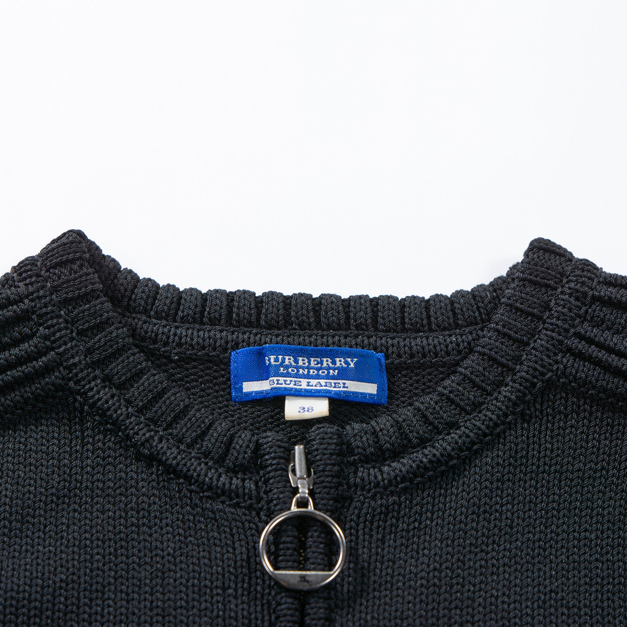 【古着】バーバリー BURBERRY BLUE LABEL ジップアップ ニットセーター ブラック ポリエステル 七分丈 ジャケット バーバリーブルーレーベル レディースファッション レディーストップス【中古】【USED】
