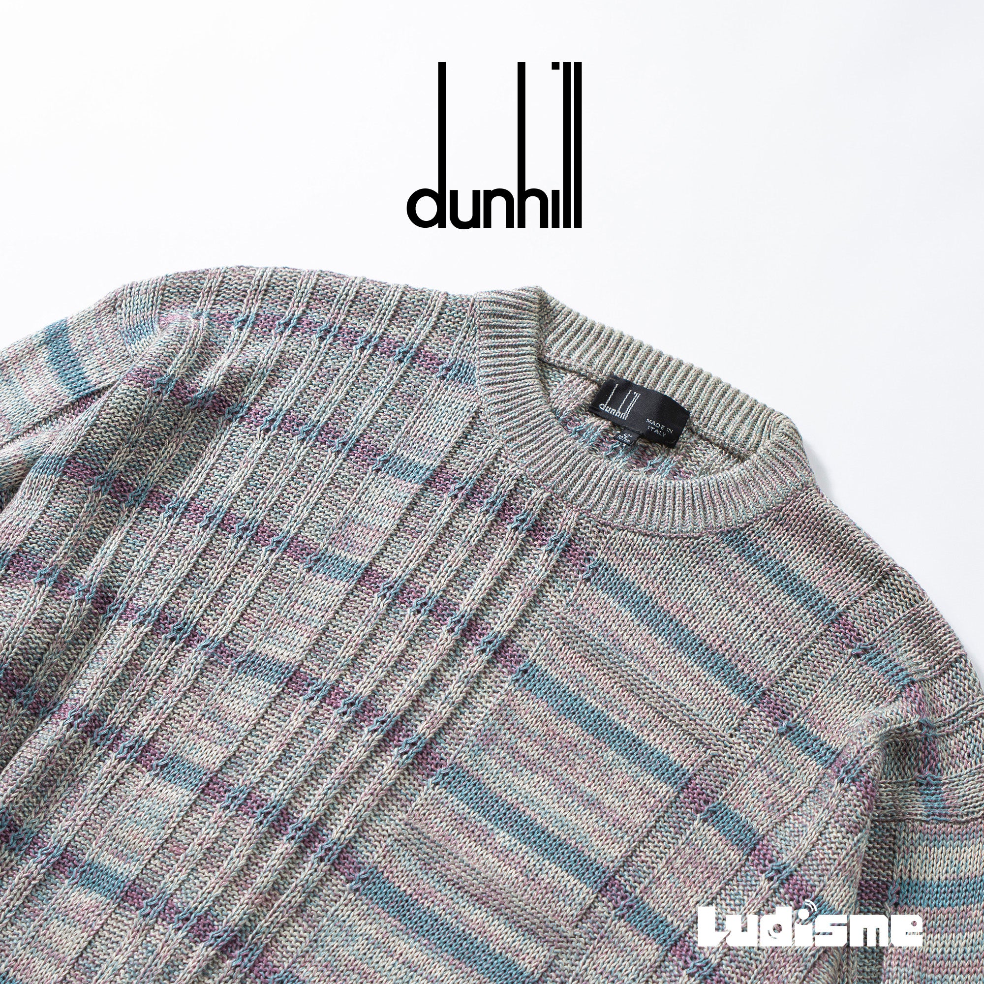 【古着】ダンヒル dunhill イタリア製 クルーネック サマーニット マルチカラー セーター 薄手 メンズファッション メンズトップス メンズニット【中古】【USED】