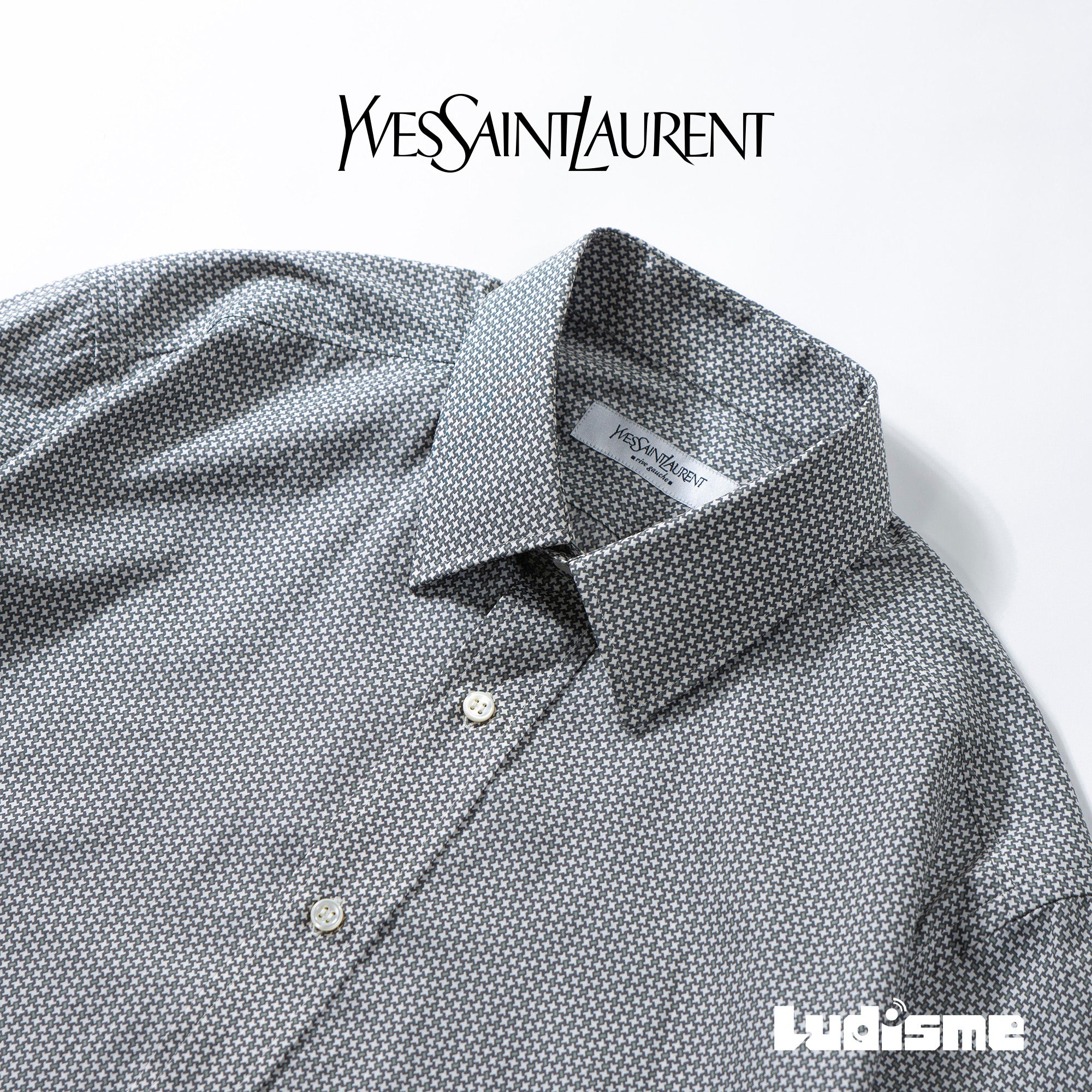 【古着】サンローラン イヴサンローラン リヴゴーシュ Yves Saint Laurent rive gauche シルクシャツ 総柄シャツ 千鳥柄 スタンダードカラー 00s イタリア製 メンズファッション メンズトップス メンズシャツ【中古】【USED】