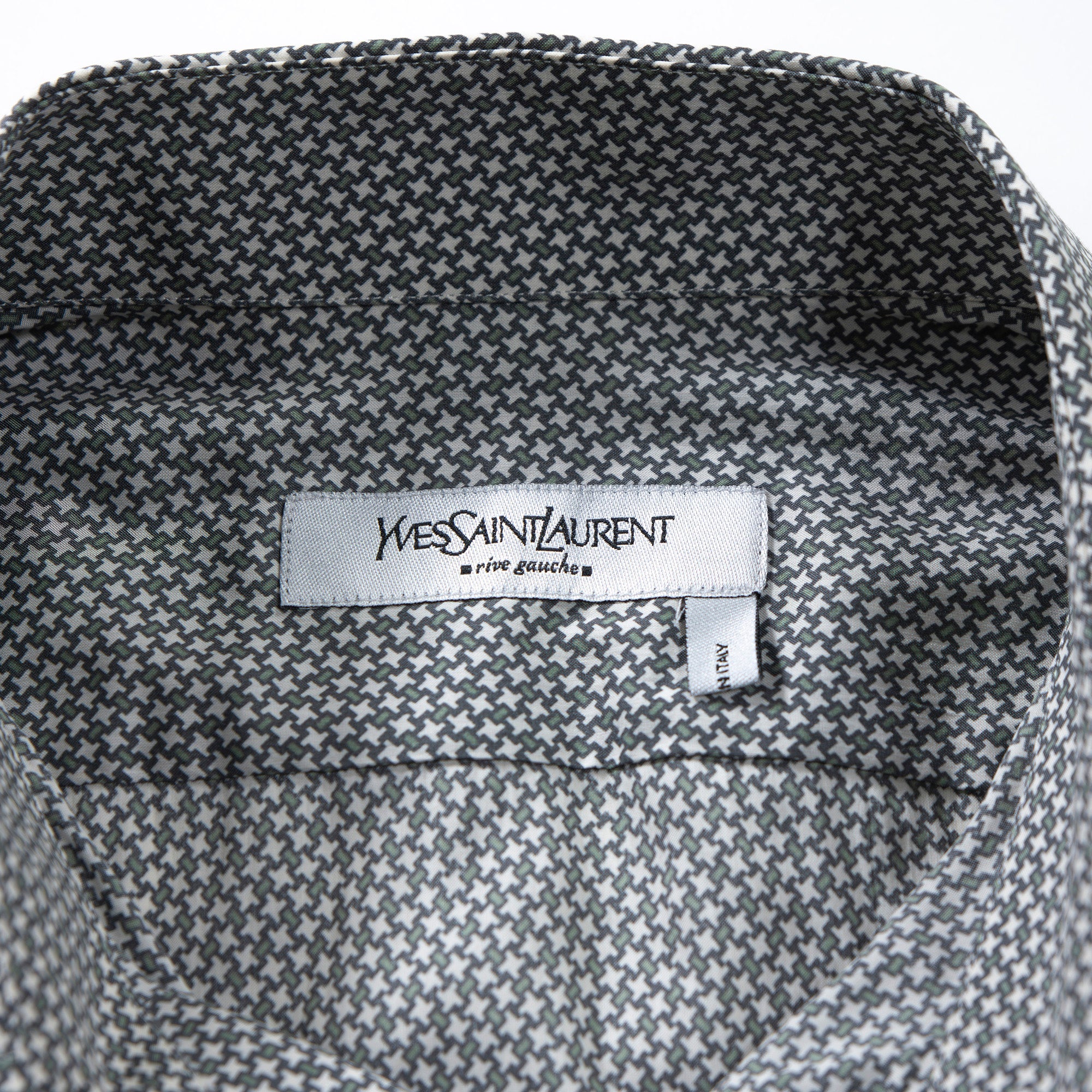 【古着】サンローラン イヴサンローラン リヴゴーシュ Yves Saint Laurent rive gauche シルクシャツ 総柄シャツ 千鳥柄 スタンダードカラー 00s イタリア製 メンズファッション メンズトップス メンズシャツ【中古】【USED】