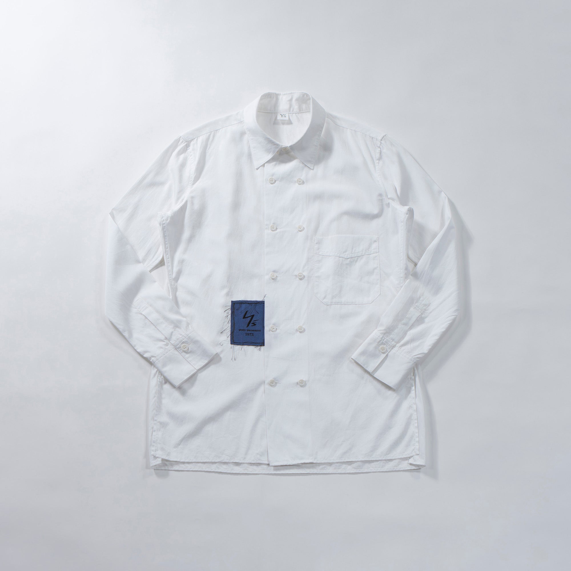 ヨウジヤマモト ワイズ Y's 1972 LOGO PATCH BROAD FRONT DOUBLE SHIRT コットンブロードシャツ ダブルブレスト 白シャツ