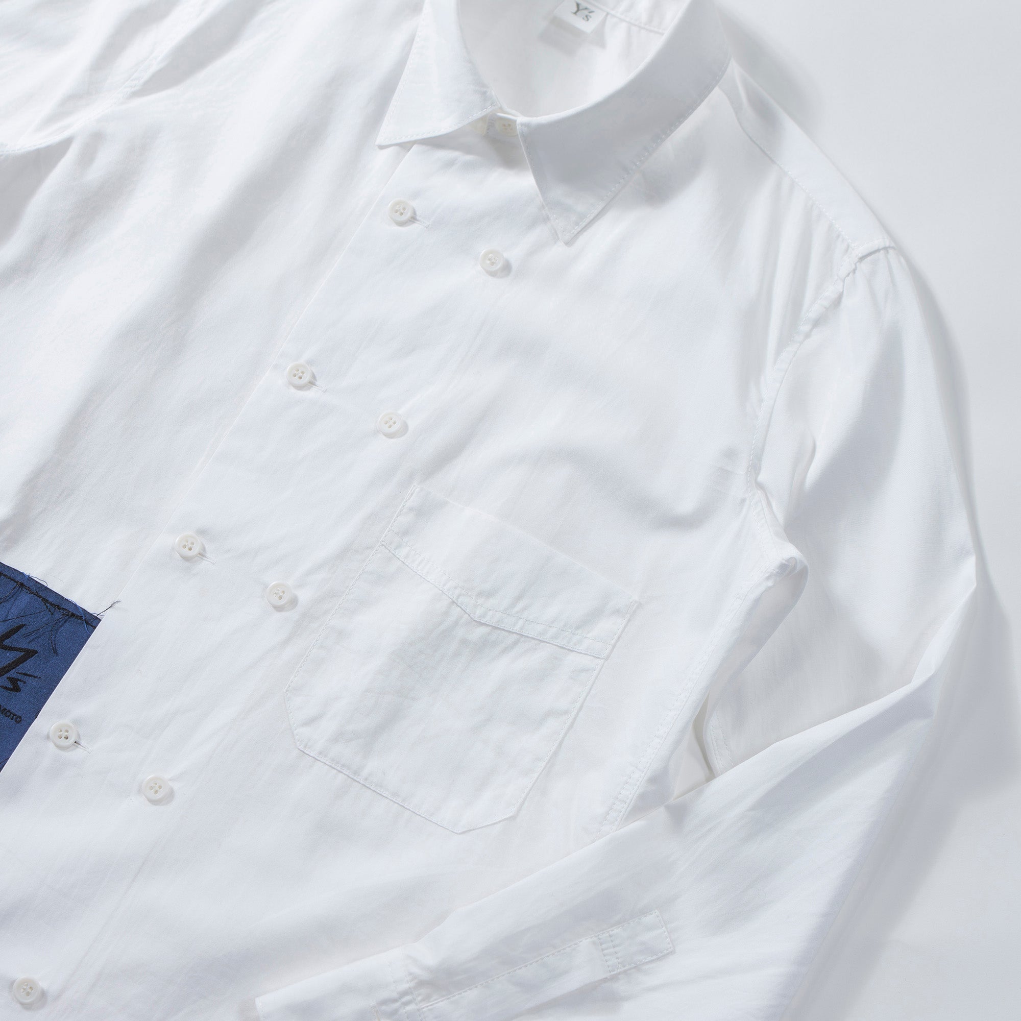 ヨウジヤマモト ワイズ Y's 1972 LOGO PATCH BROAD FRONT DOUBLE SHIRT コットンブロードシャツ ダブルブレスト 白シャツ