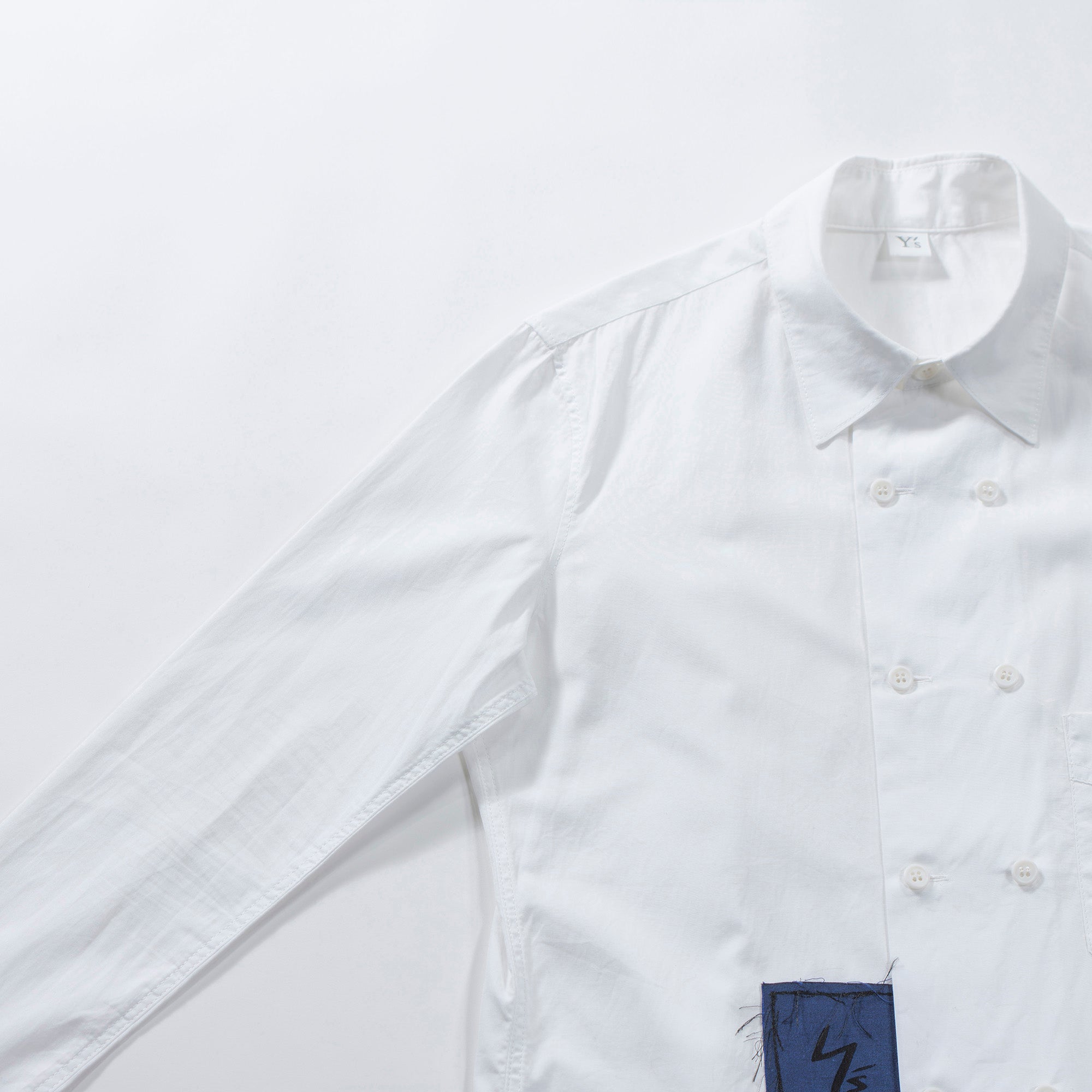 ヨウジヤマモト ワイズ Y's 1972 LOGO PATCH BROAD FRONT DOUBLE SHIRT コットンブロードシャツ ダブルブレスト 白シャツ