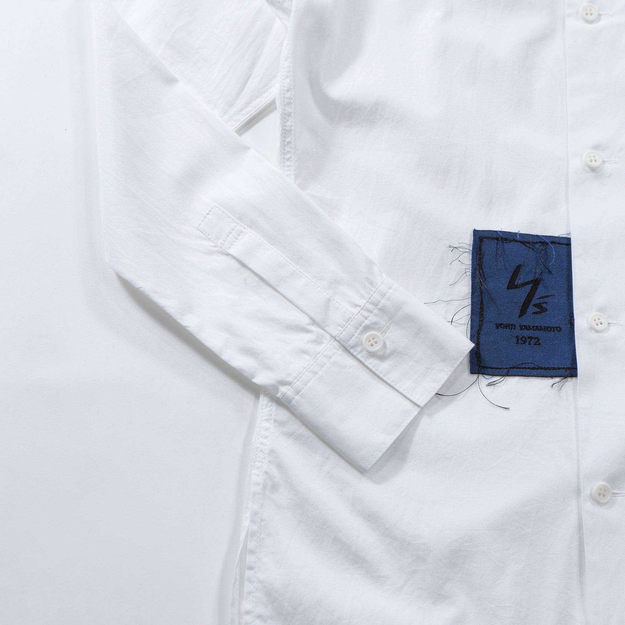 ヨウジヤマモト ワイズ Y's 1972 LOGO PATCH BROAD FRONT DOUBLE SHIRT コットンブロードシャツ ダブルブレスト 白シャツ