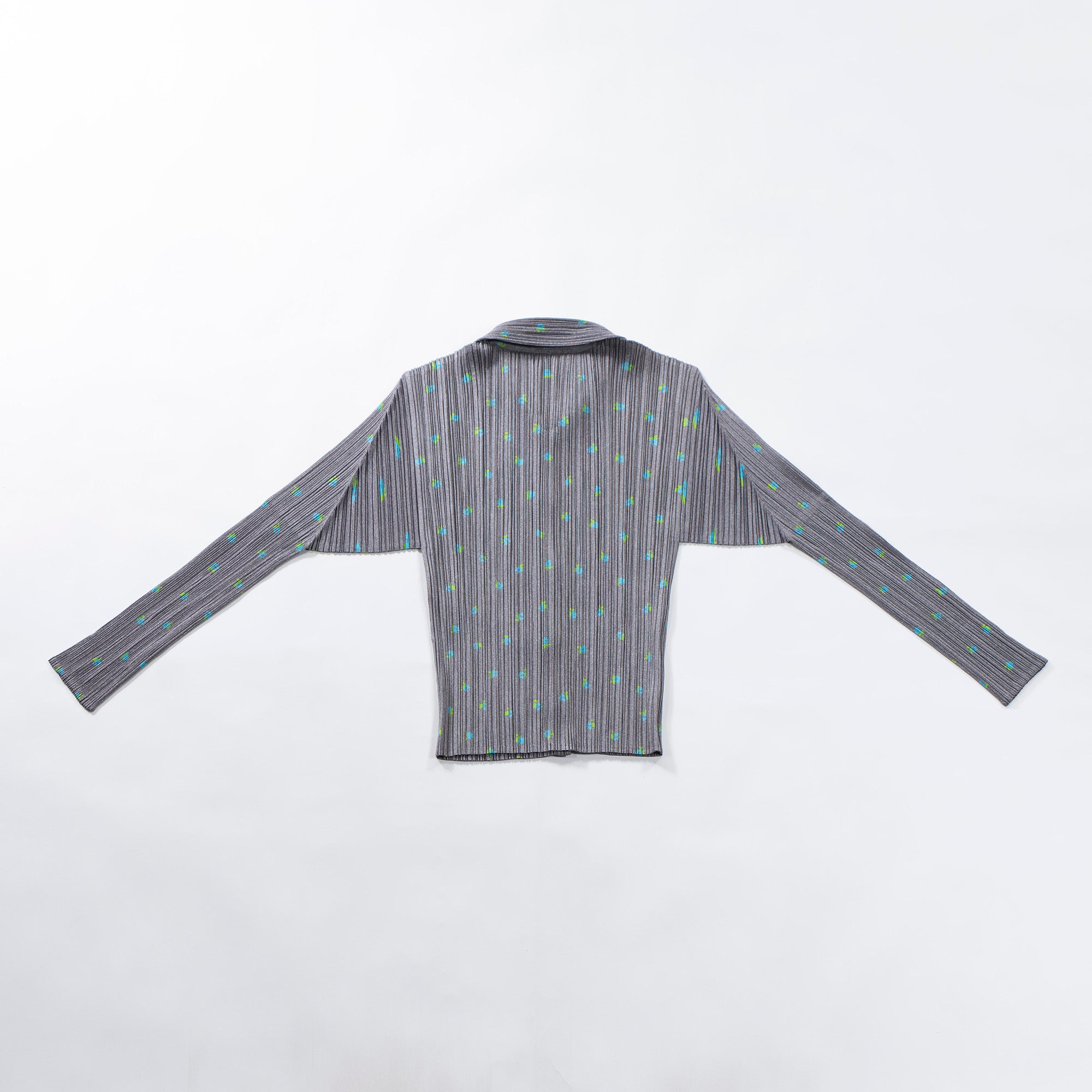 【古着】プリーツプリーズ イッセイミヤケ PLEATS PLEASE ISSEY MIYAKE ロングスリーブシャツ 丸襟 グレー 花柄 プリーツシャツ ドレスシャツ レディースファッション レディーストップス【中古】【USED】