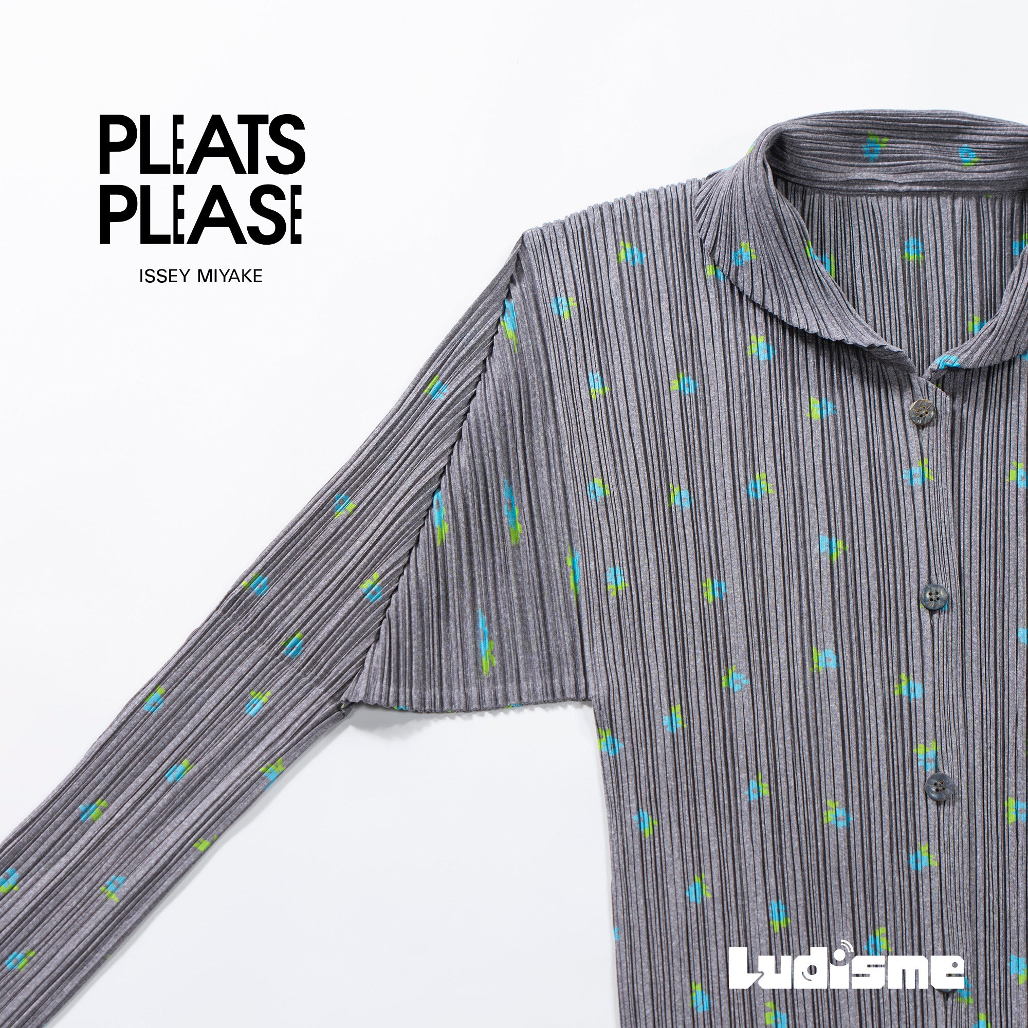 【古着】プリーツプリーズ イッセイミヤケ PLEATS PLEASE ISSEY MIYAKE ロングスリーブシャツ 丸襟 グレー 花柄 プリーツシャツ ドレスシャツ レディースファッション レディーストップス【中古】【USED】