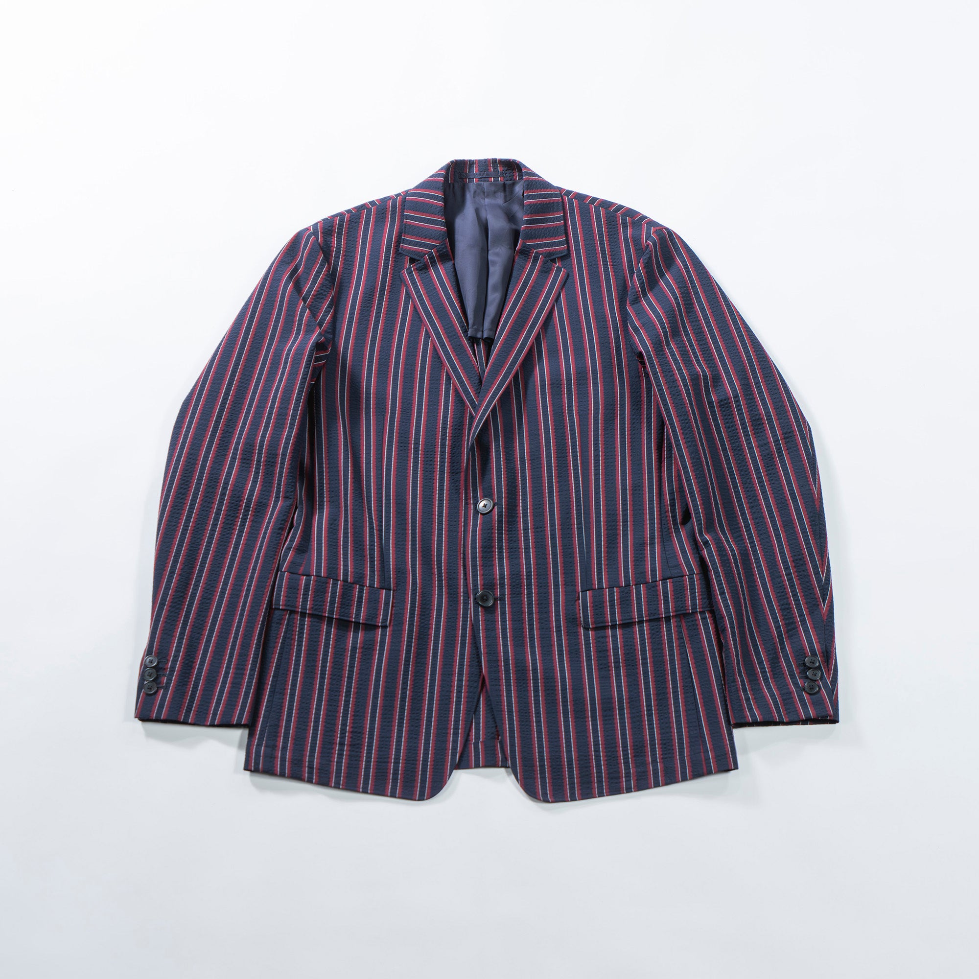 Theory Multi-stripe suit set, seersucker fabric, easy pants, tailored jacket, casual