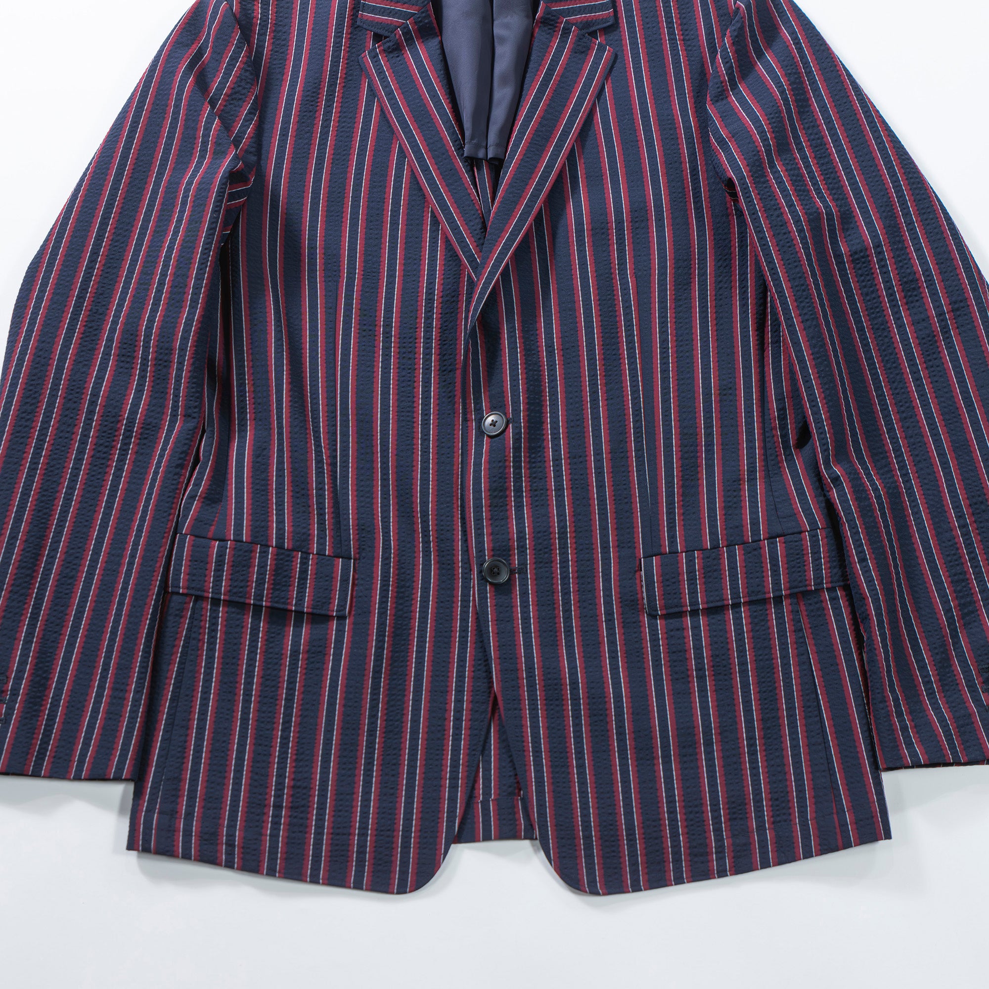 Theory Multi-stripe suit set, seersucker fabric, easy pants, tailored jacket, casual