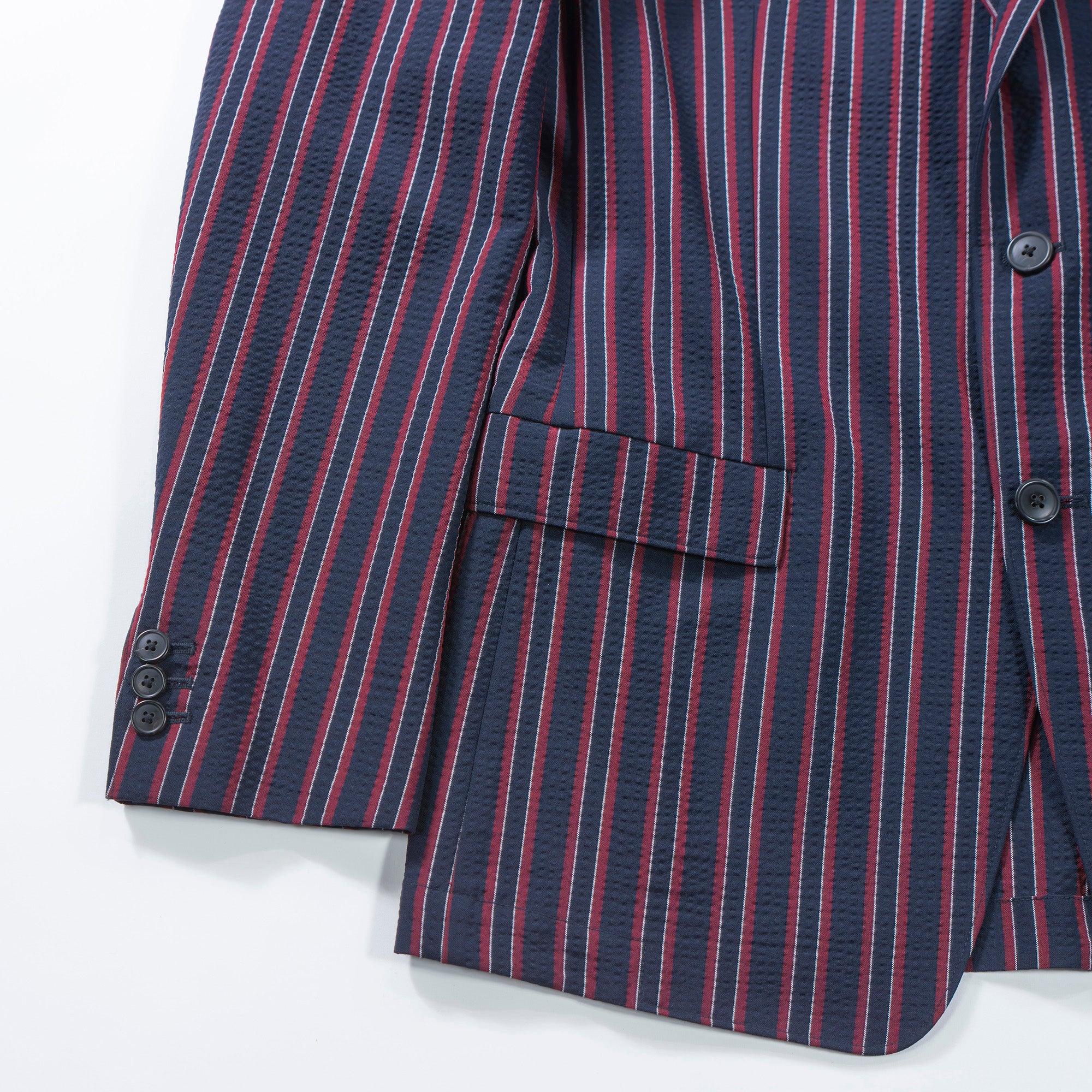 Theory Multi-stripe suit set, seersucker fabric, easy pants, tailored jacket, casual